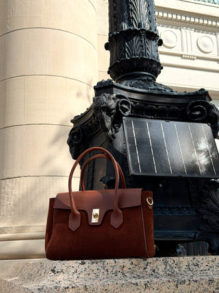 The Blair Suede Handbag — Cognac