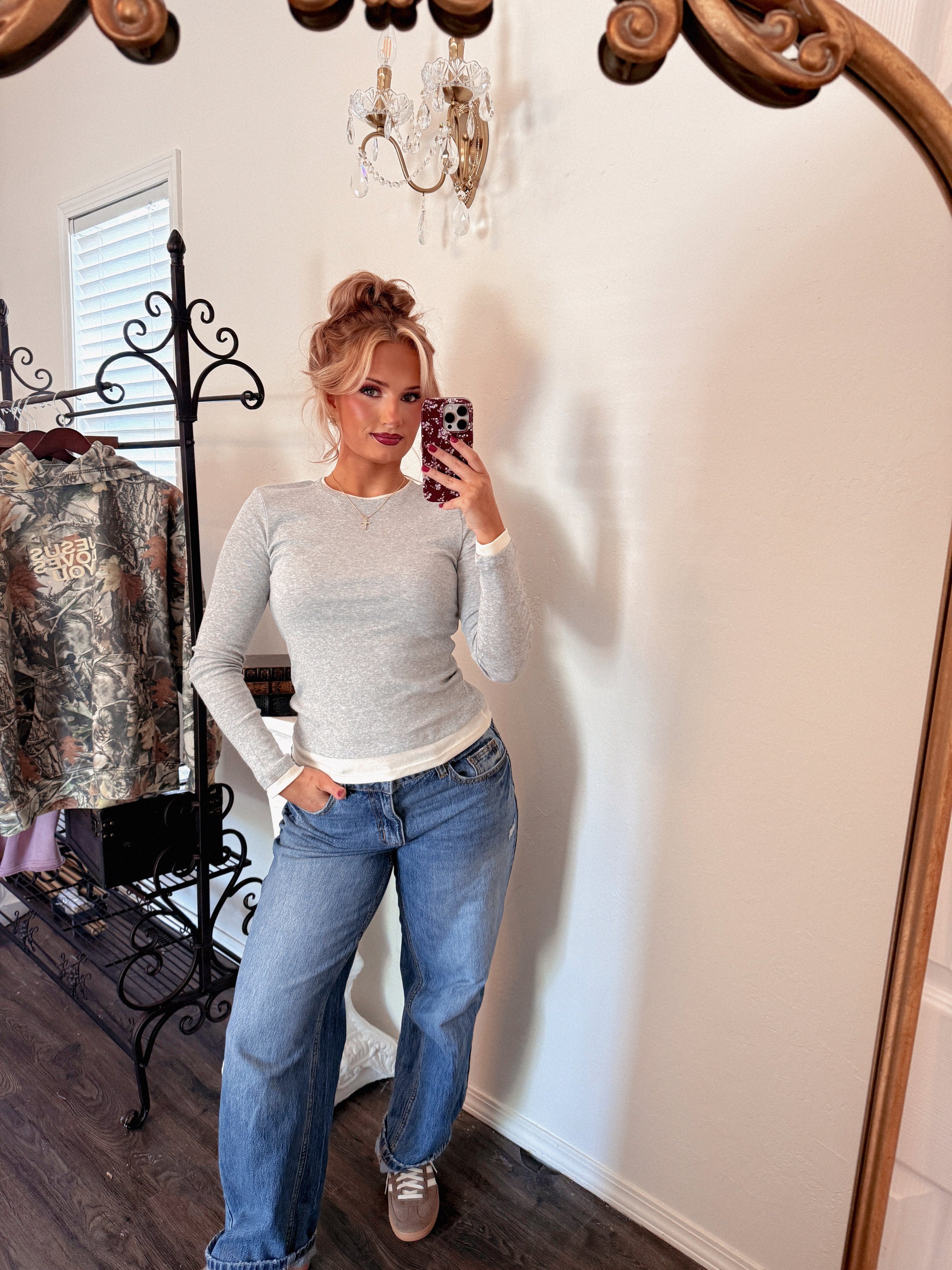 The Rue Contrast Top — Heather Grey