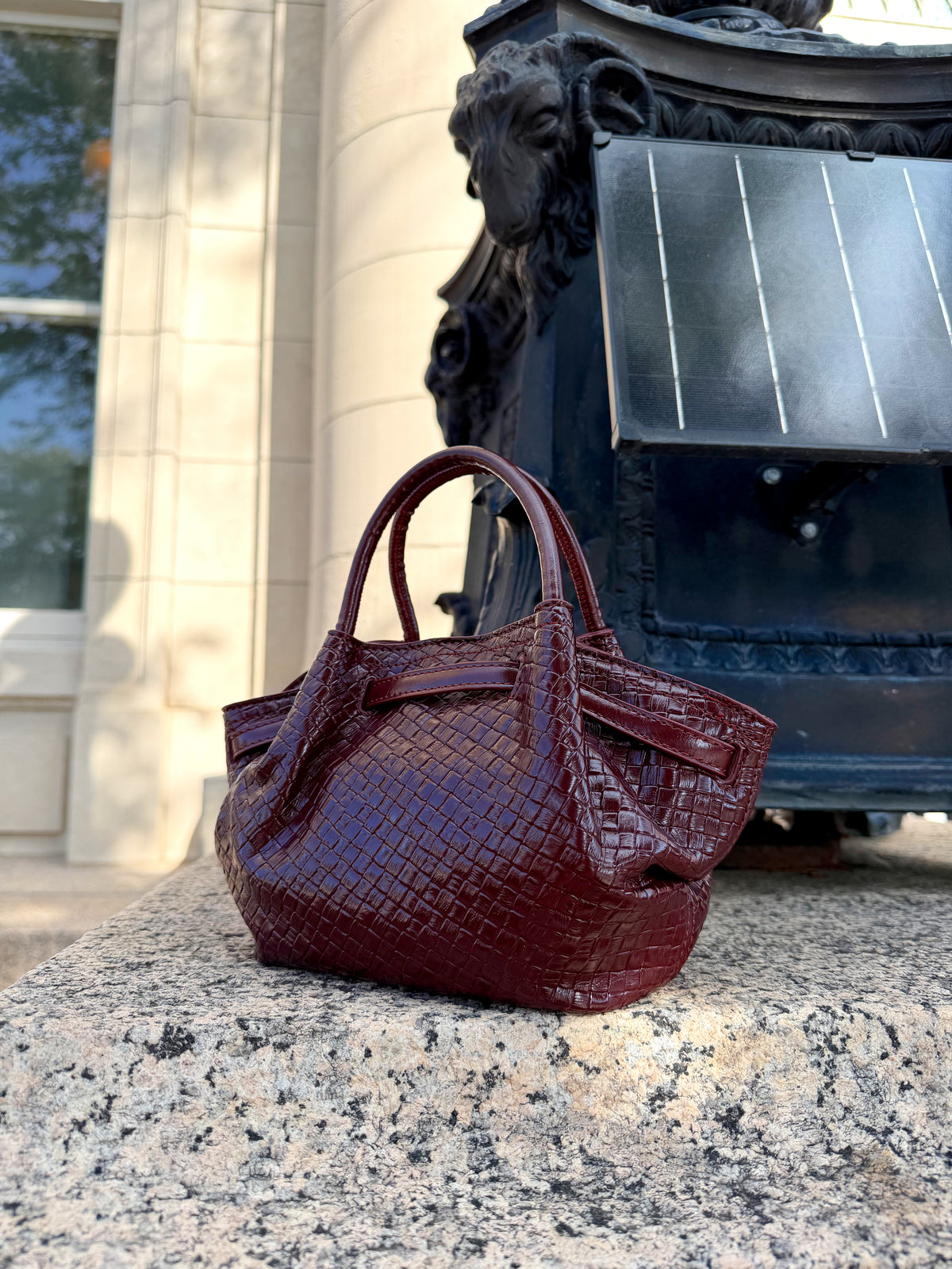 The Tribeca Woven Handbag — Burgundy