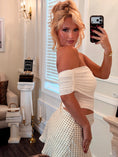 Load image into Gallery viewer, Bardot Mini Dress — Crème Polka Dot
