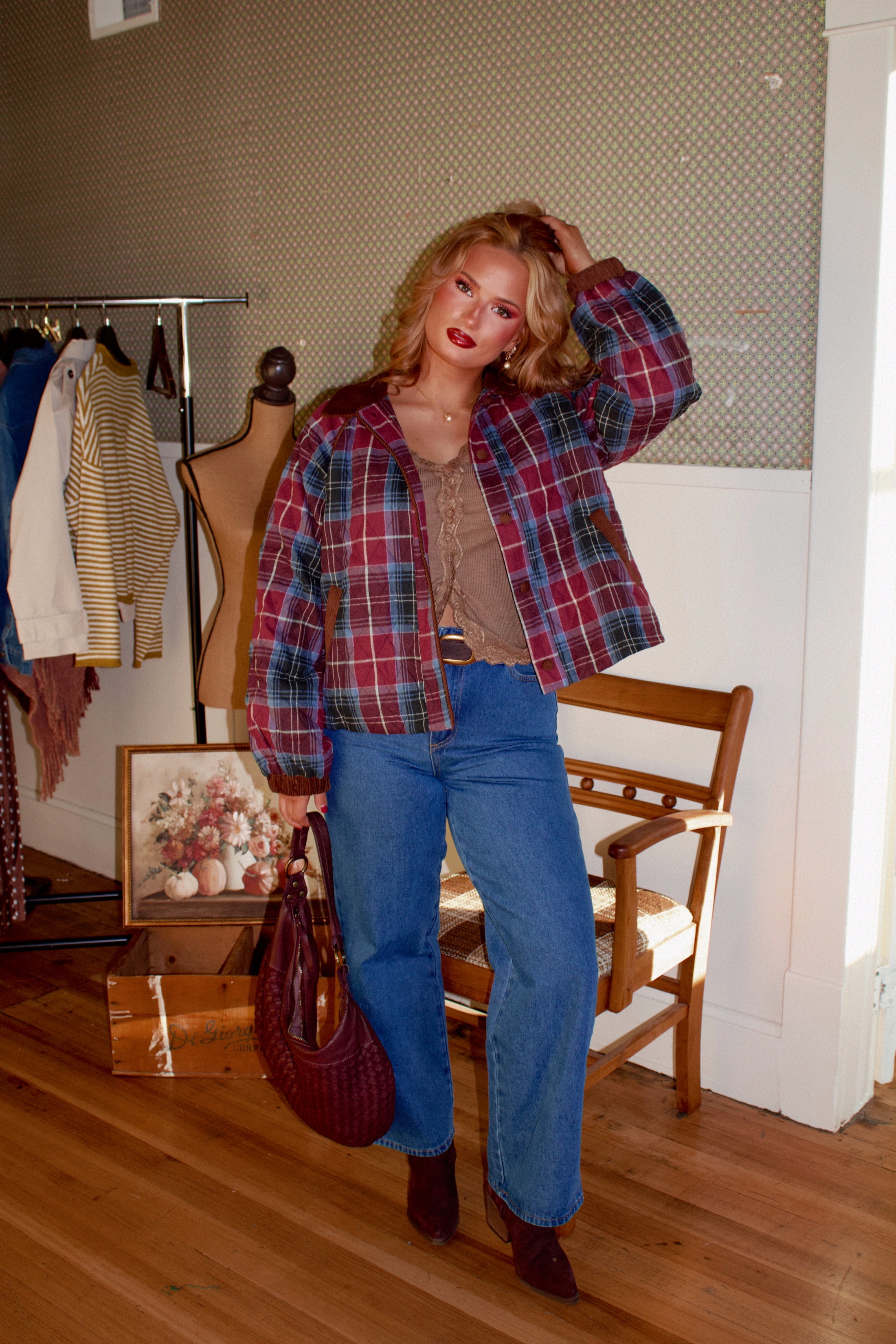 The Lorenze Quilted Jacket – Mulberry Plaid