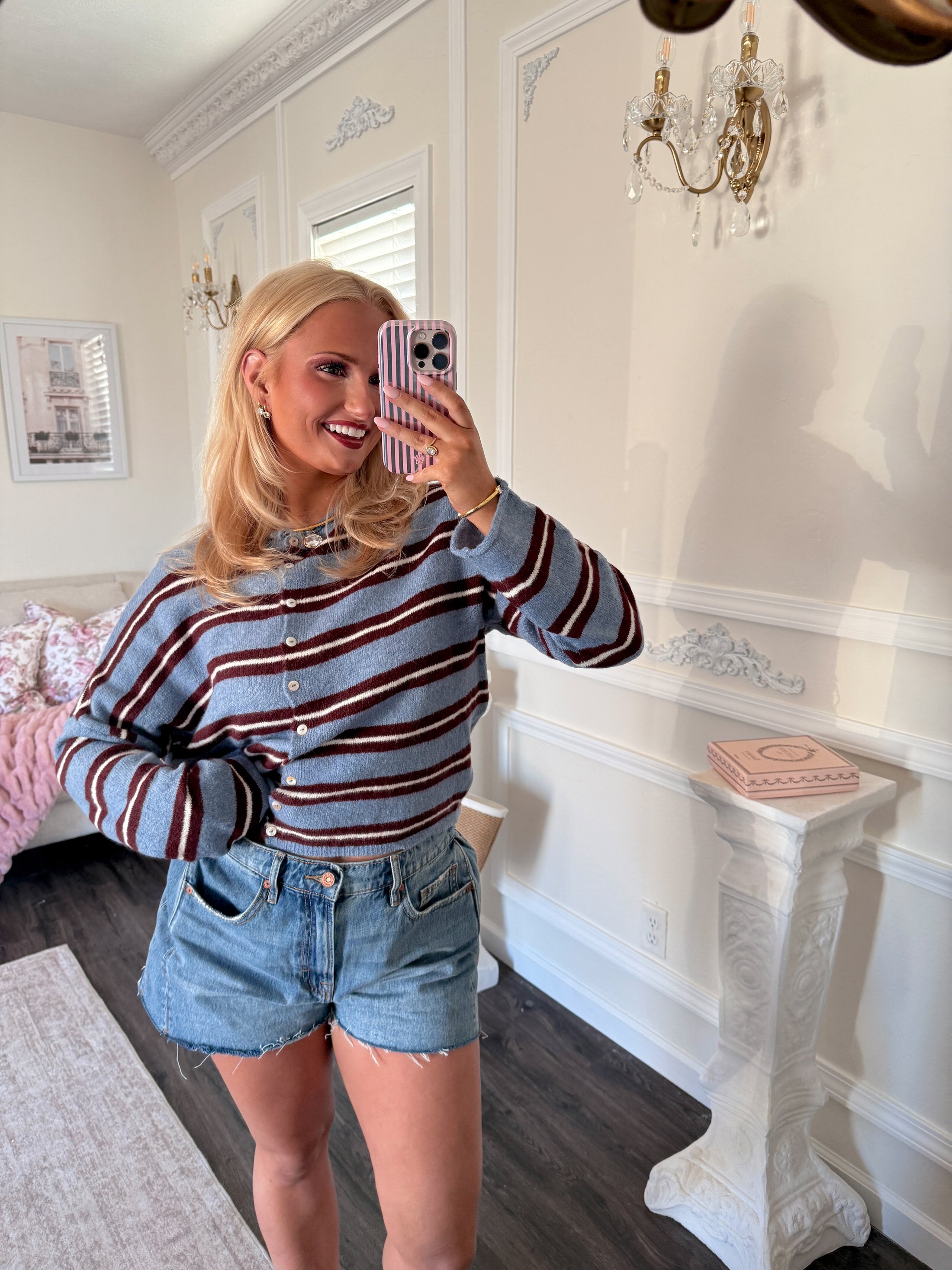 Timeless Threads Cardigan - French Blue & Cocoa