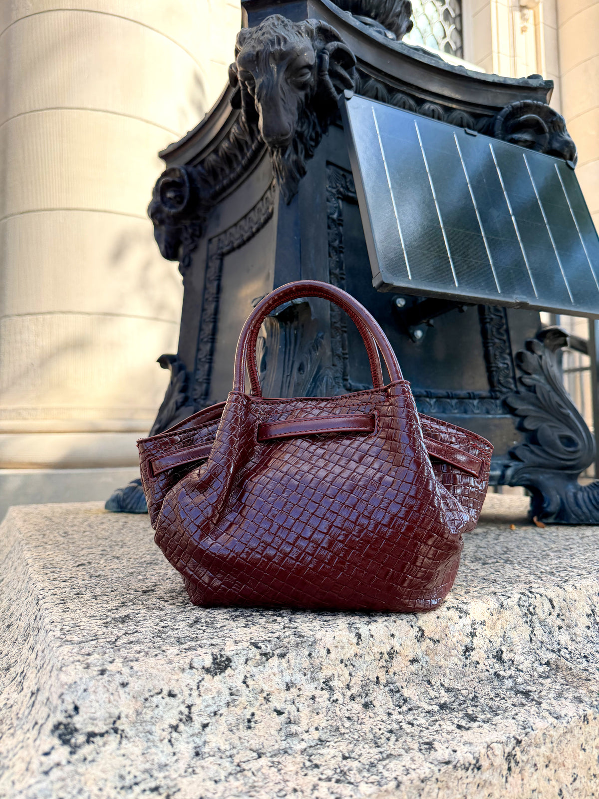 The Tribeca Woven Handbag — Burgundy