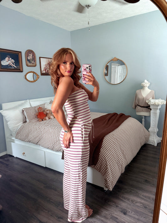 The Margaux Striped Set -Rosy Plum