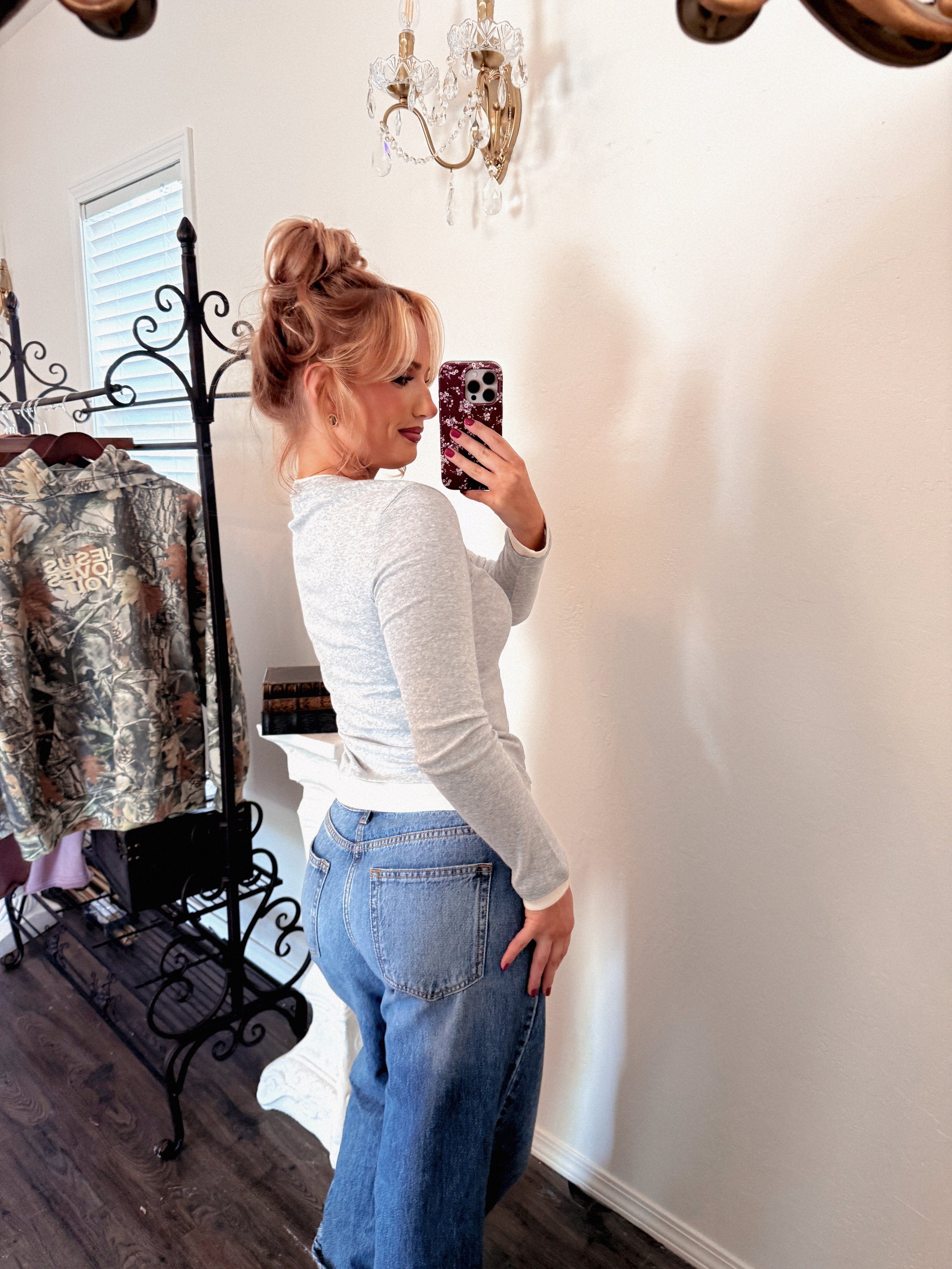 The Rue Contrast Top — Heather Grey