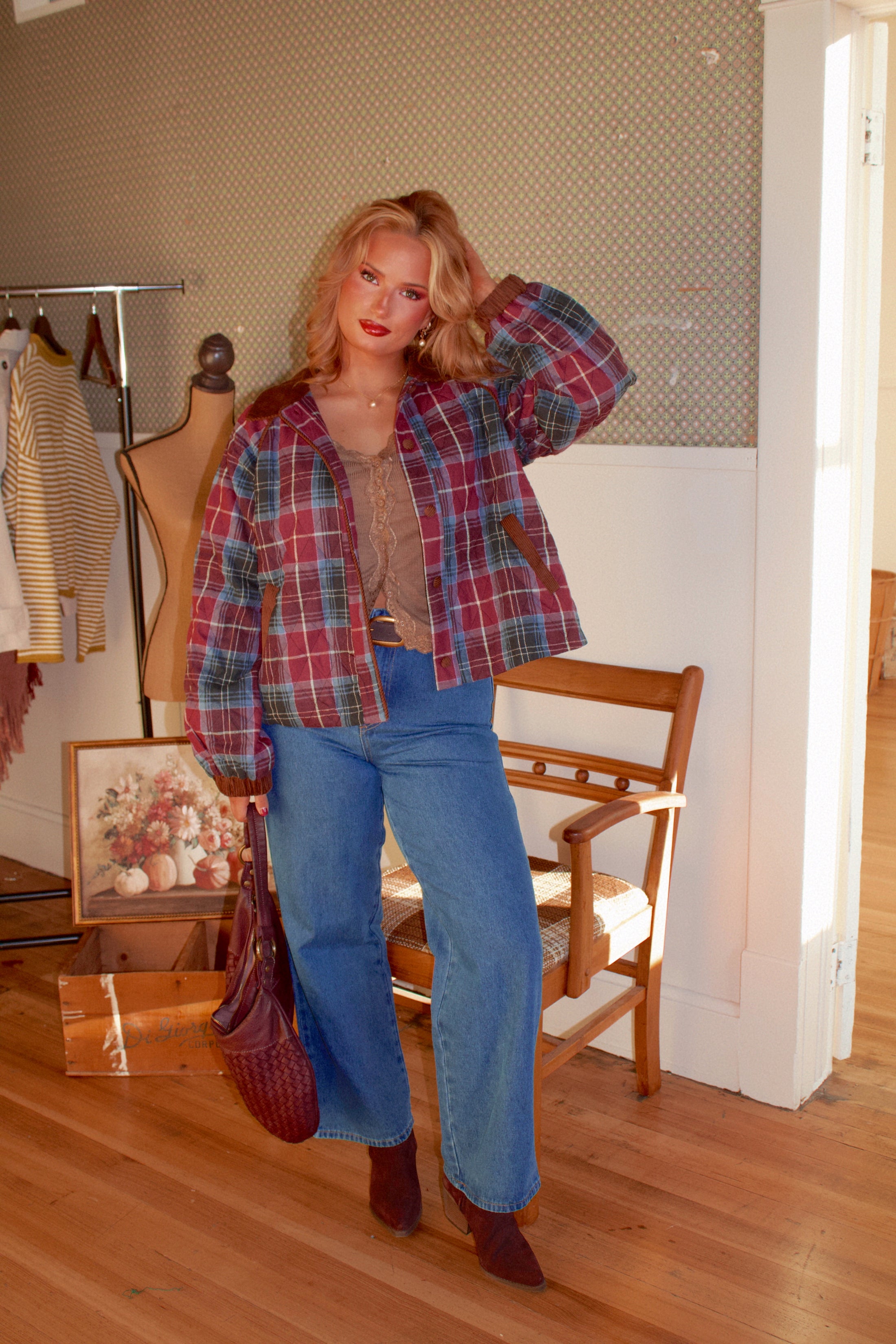 The Lorenze Quilted Jacket – Mulberry Plaid