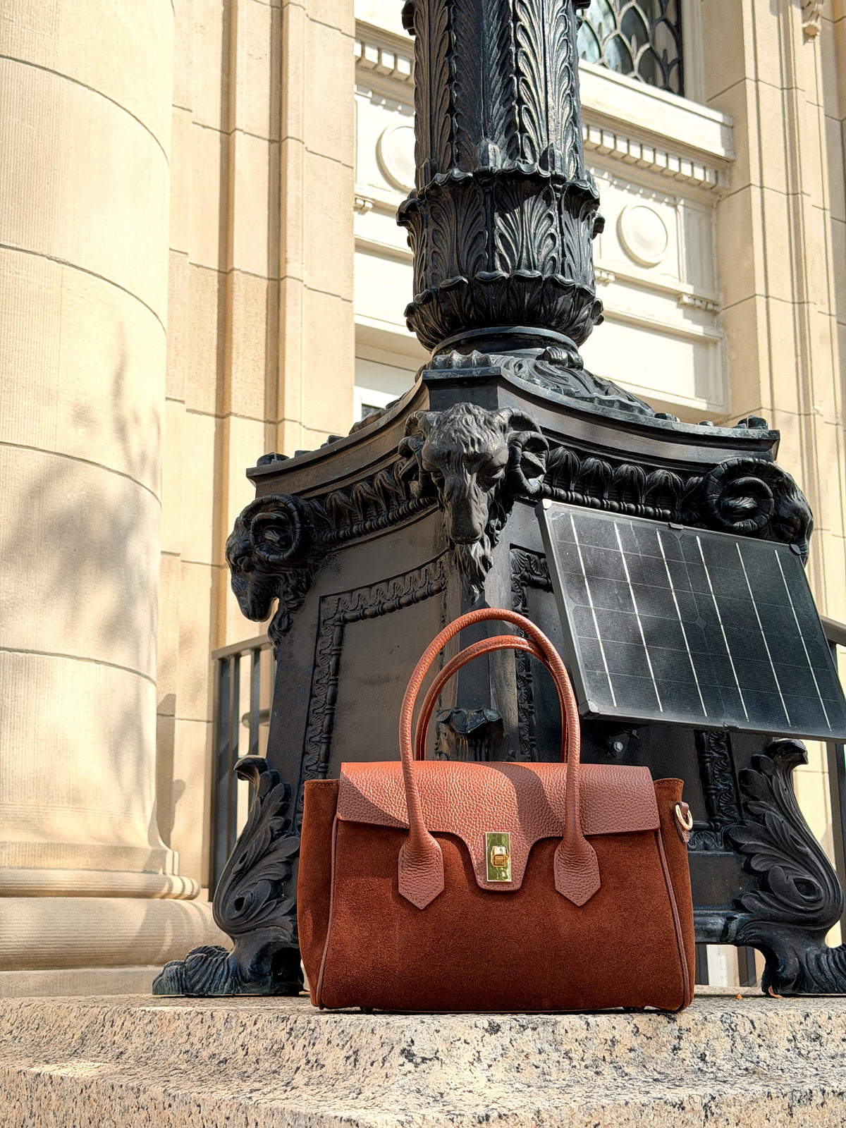 The Blair Suede Handbag — Cognac