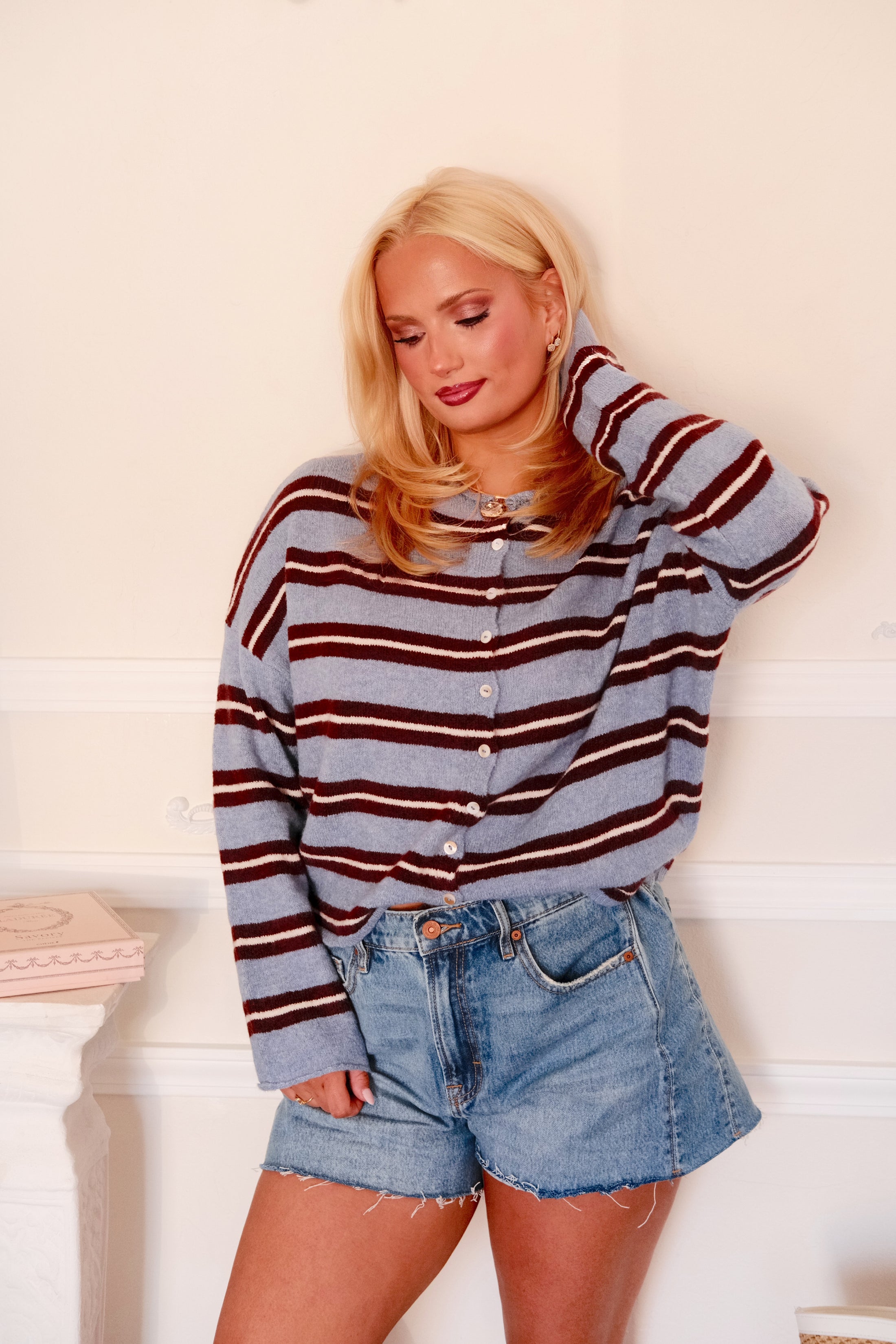 Timeless Threads Cardigan - French Blue & Cocoa