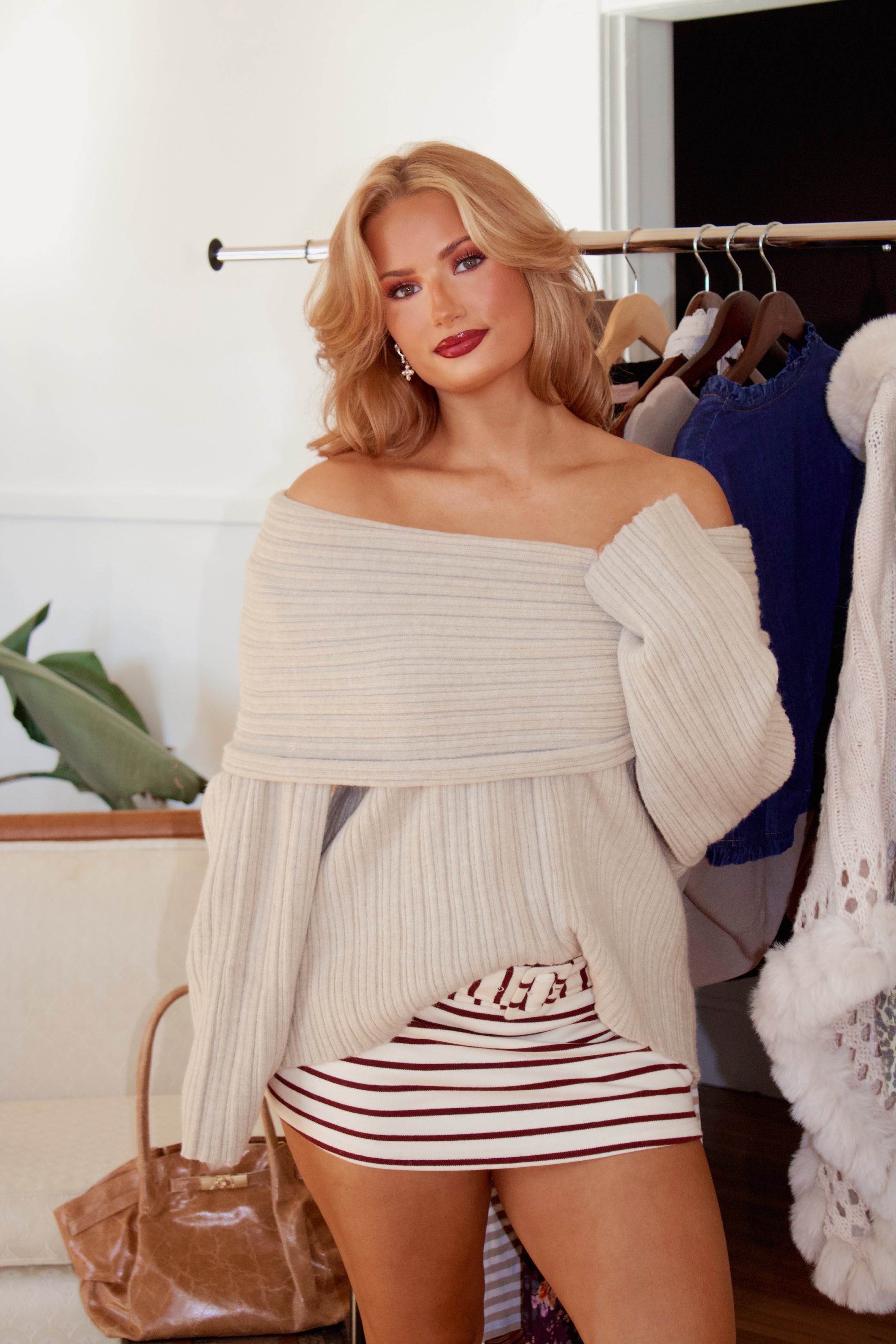 The Lennox Off-Shoulder Knit – Oatstone