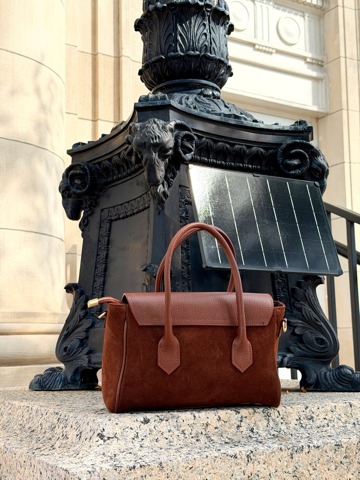 The Blair Suede Handbag — Cognac