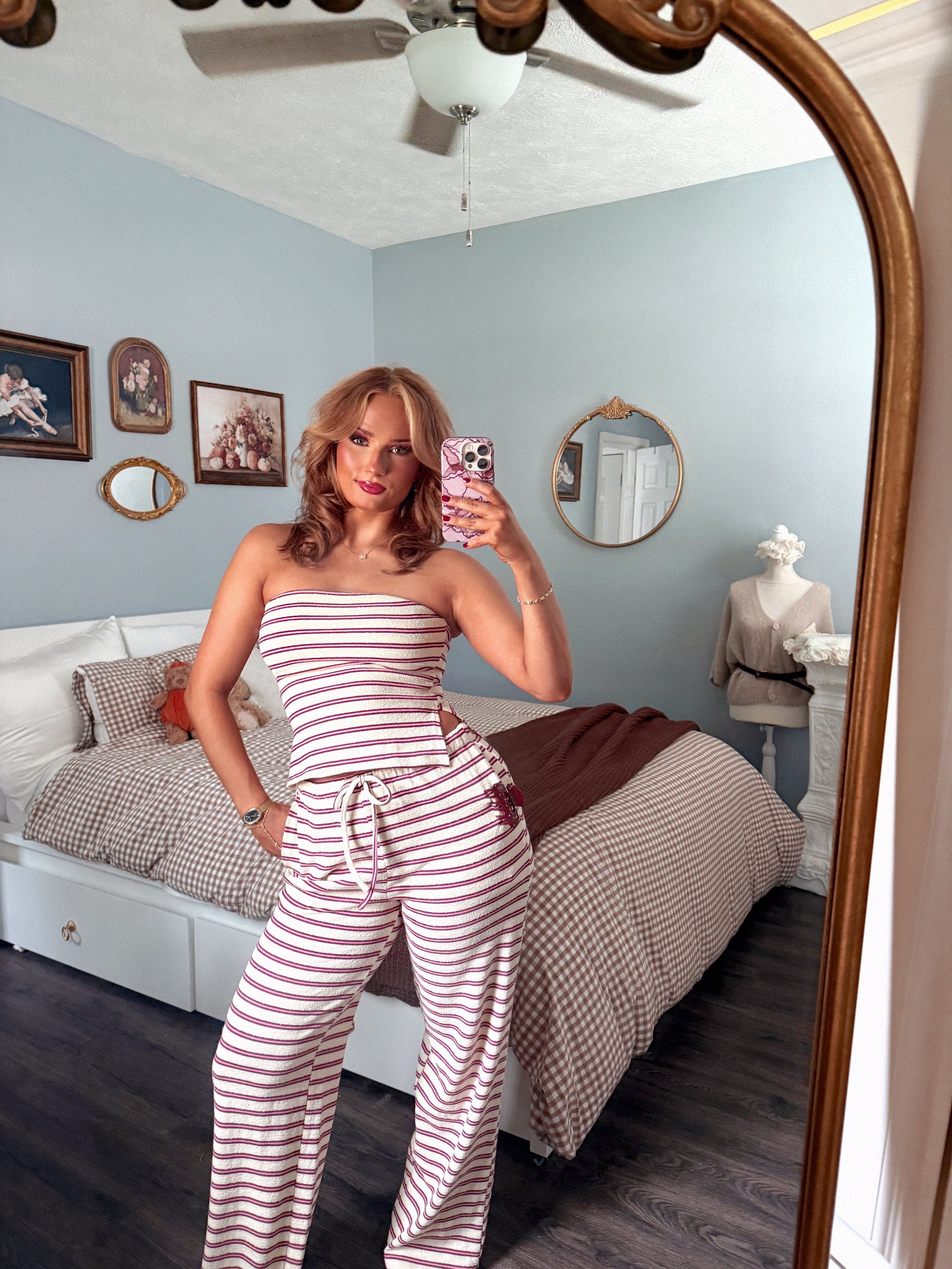 The Margaux Striped Set -Rosy Plum
