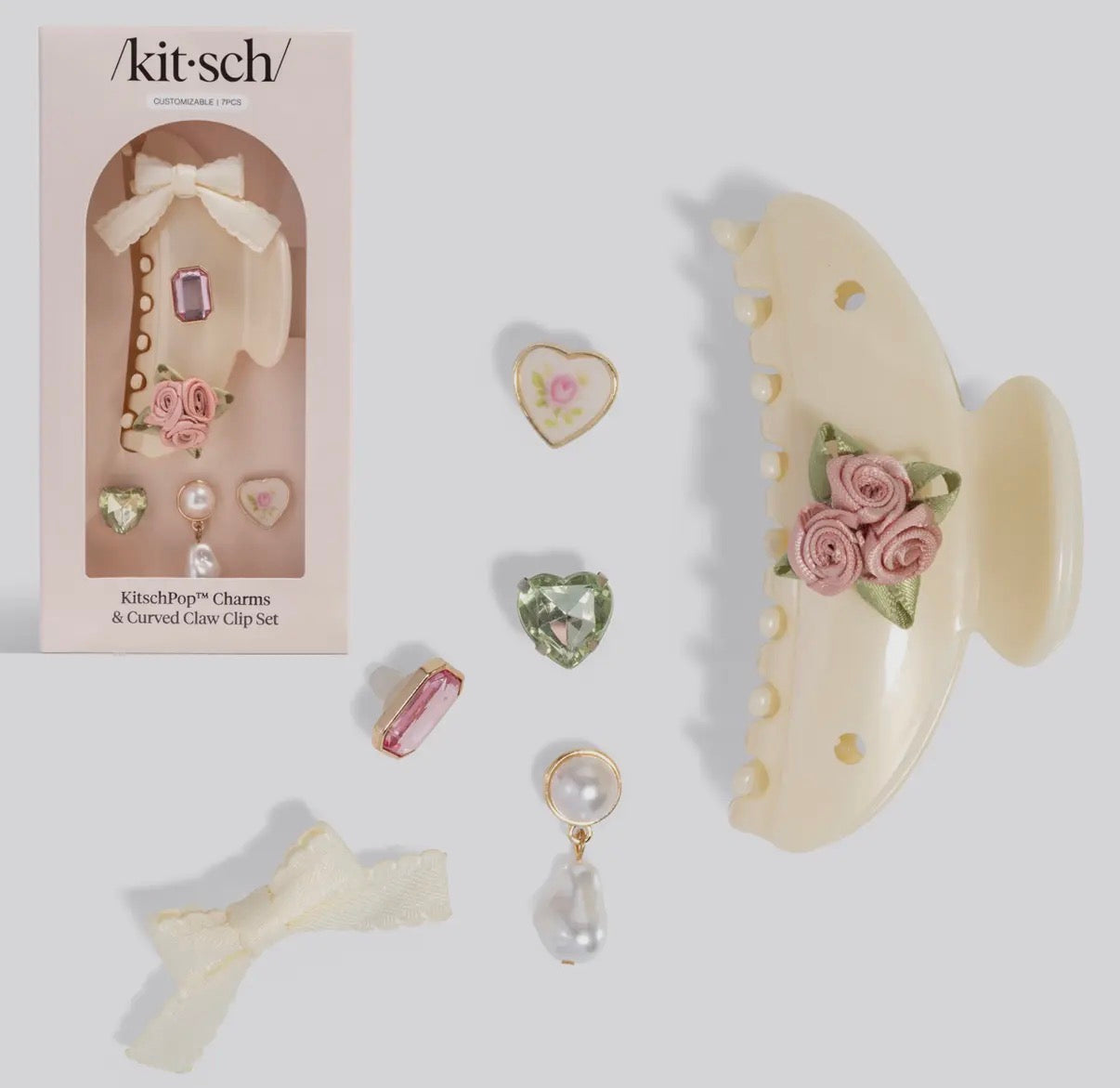 KitschPop Curved Claw Clip 7 Piece Set - Vintage