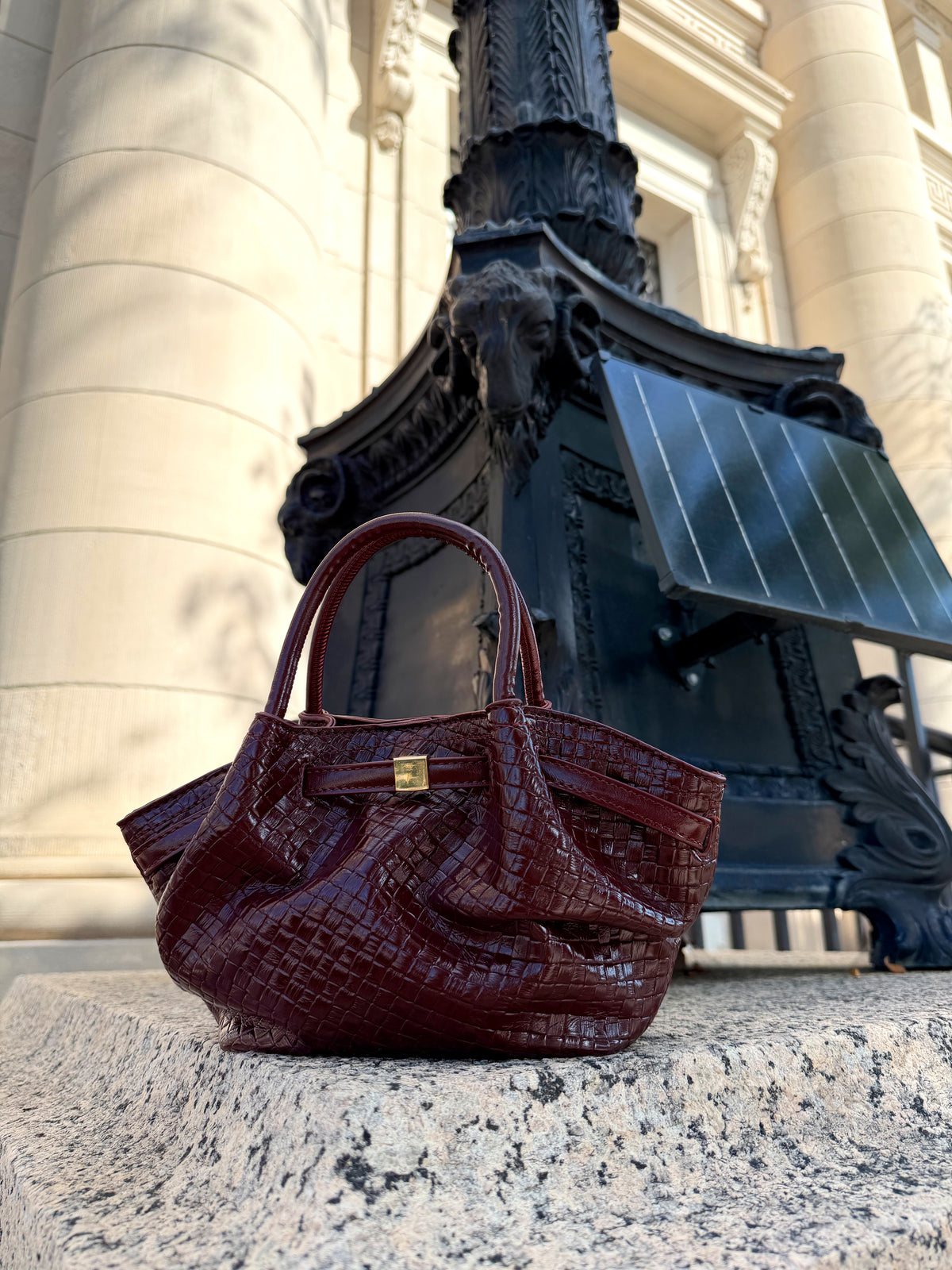 The Tribeca Woven Handbag — Burgundy