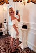Load image into Gallery viewer, Bardot Mini Dress — Crème Polka Dot
