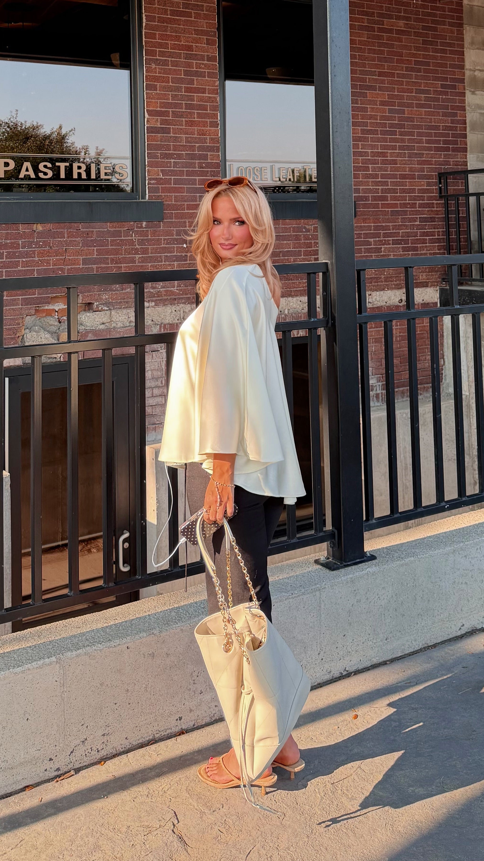 The Azure Soirée Silk Top – Parisian Pearl