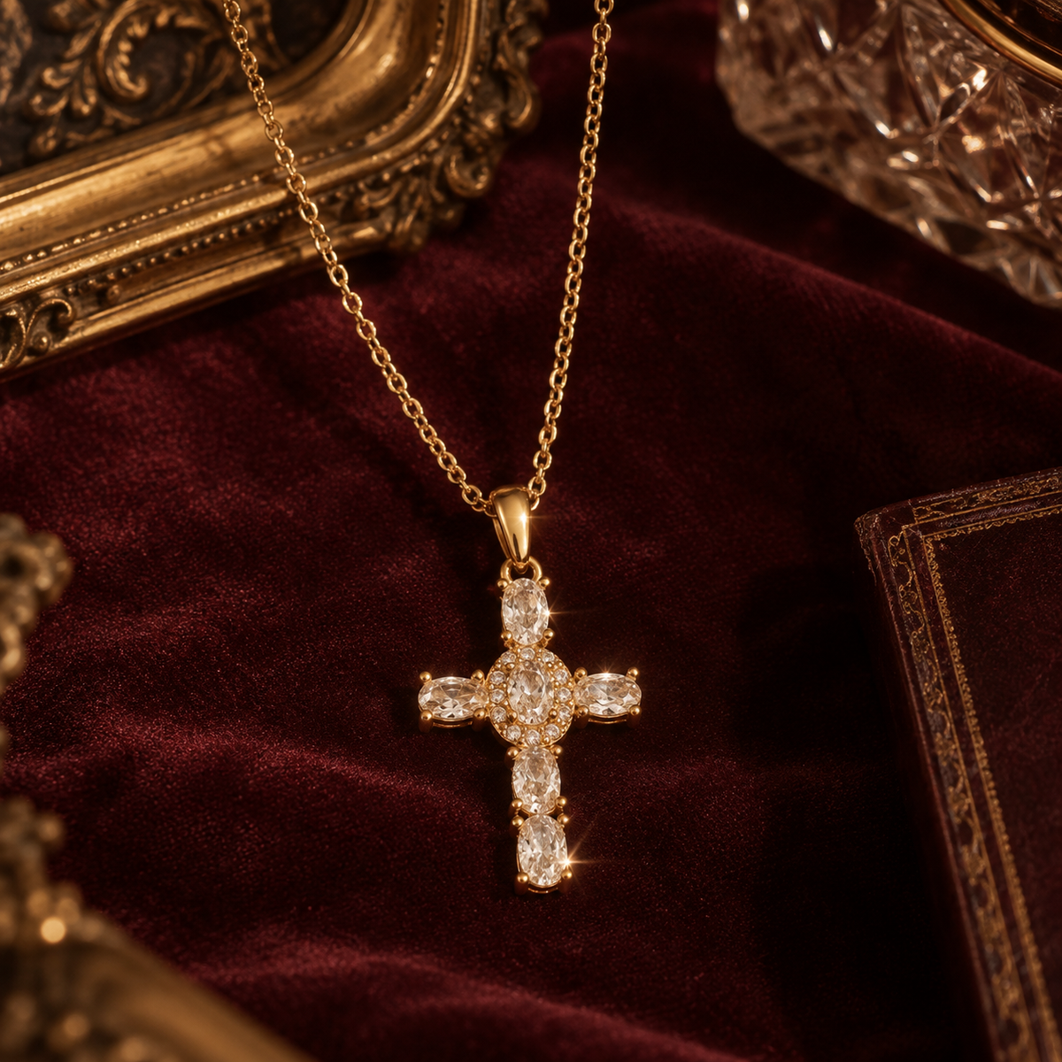 The Saint Amour Crystal Cross Necklace