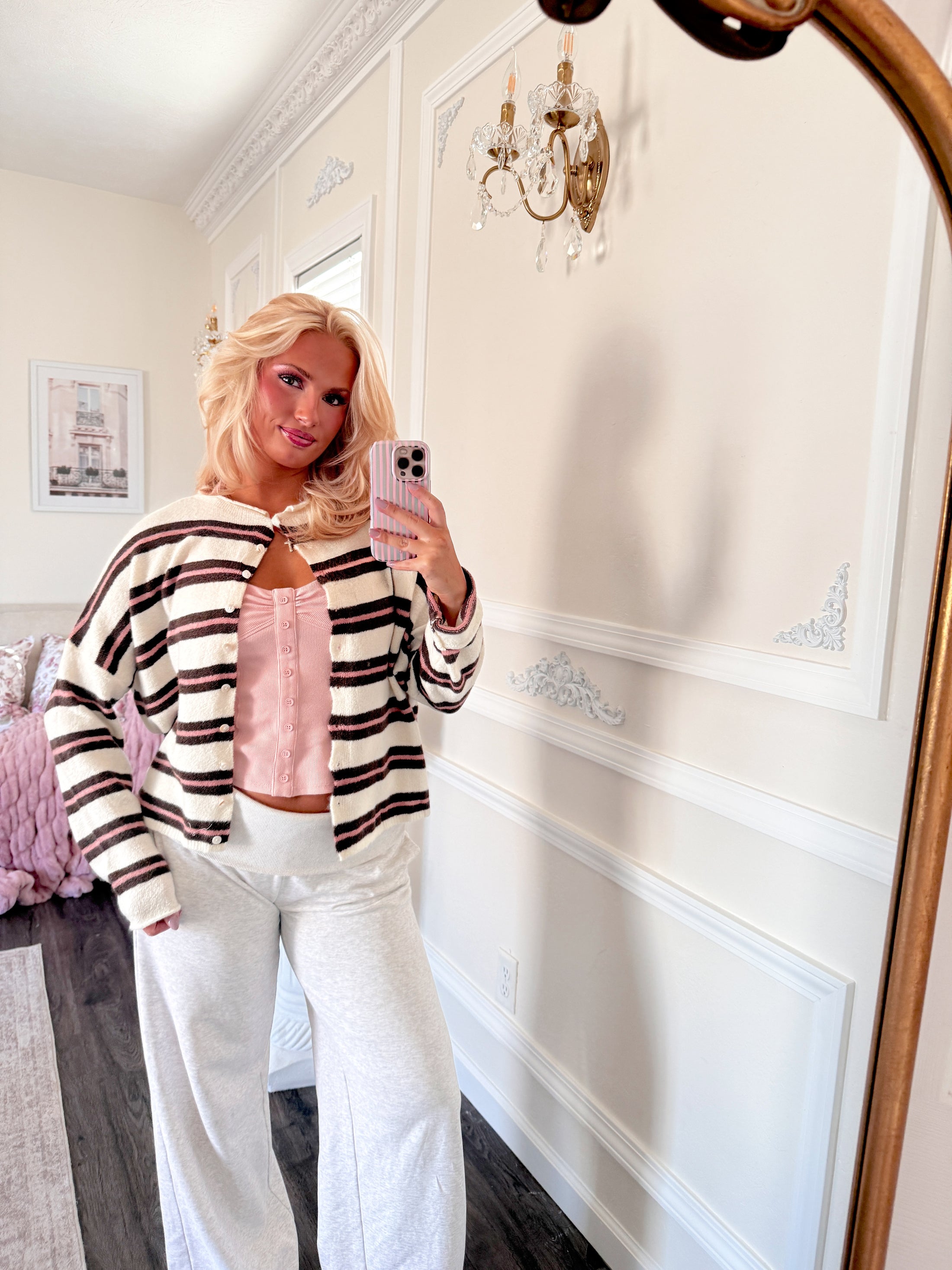 Timeless Threads Cardigan - Chocolate/Strawberry