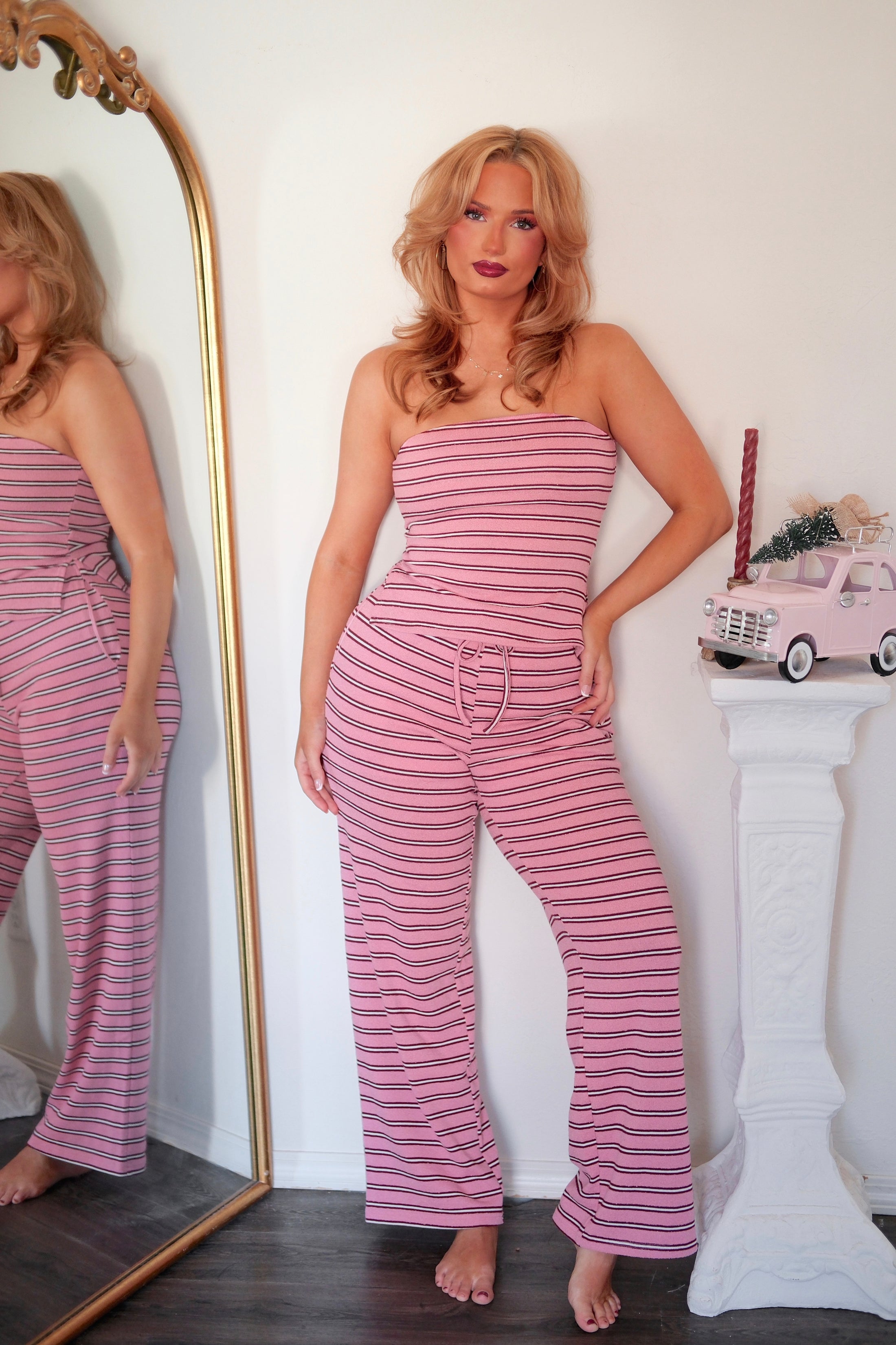 The Margaux Striped Set - Pomegranate