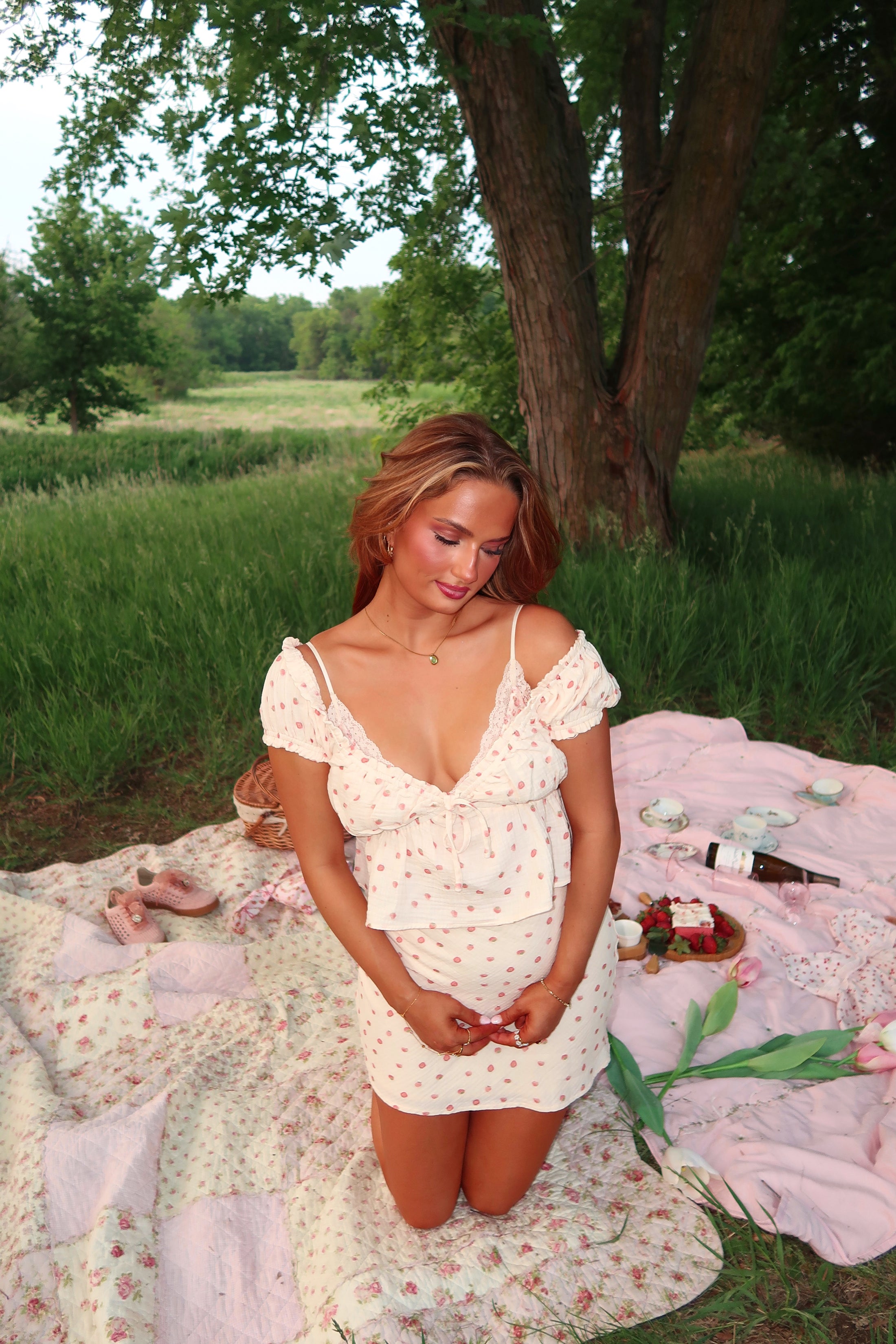 Strawberries & Crème Skirt Set