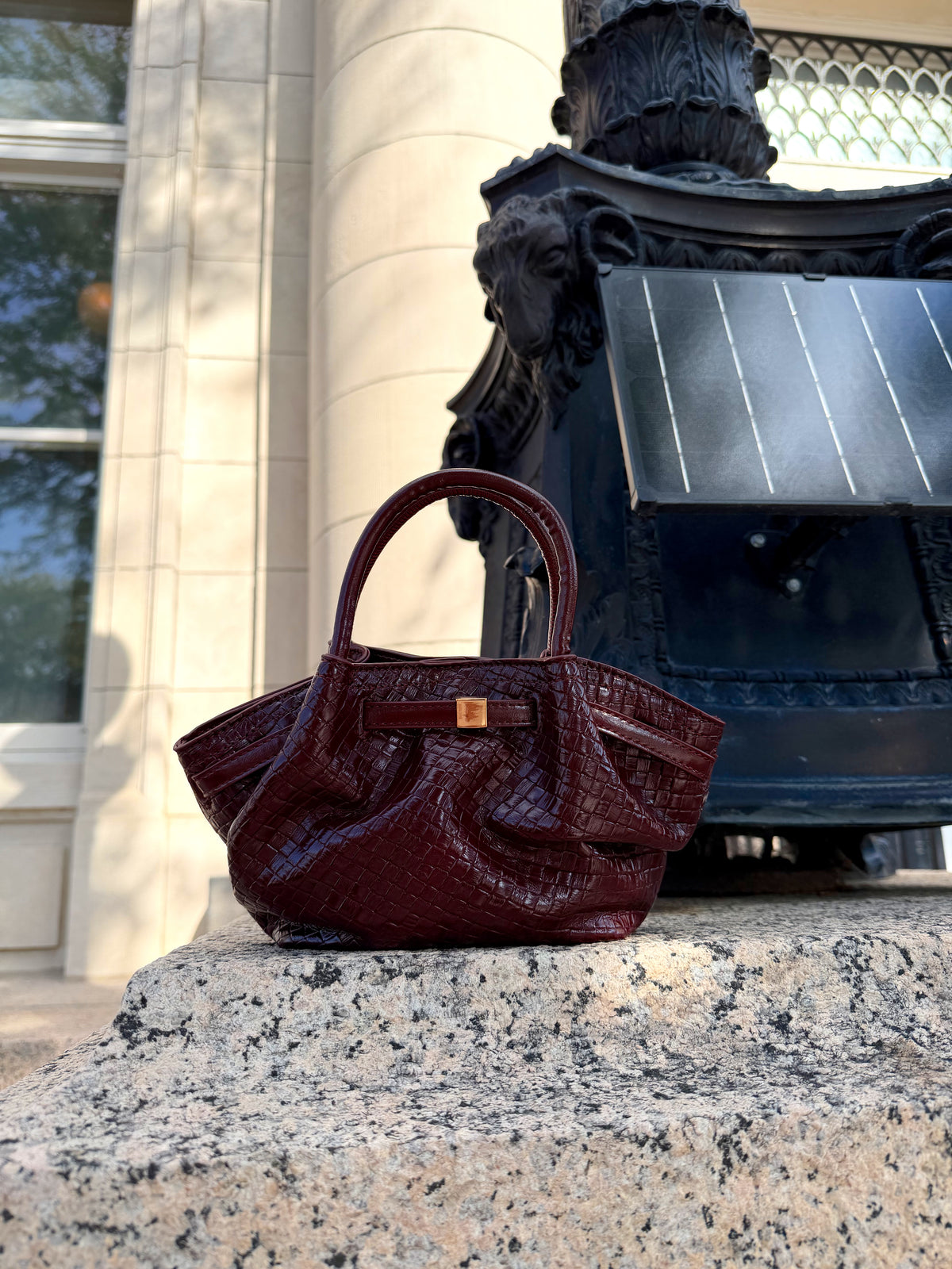 The Tribeca Woven Handbag — Burgundy