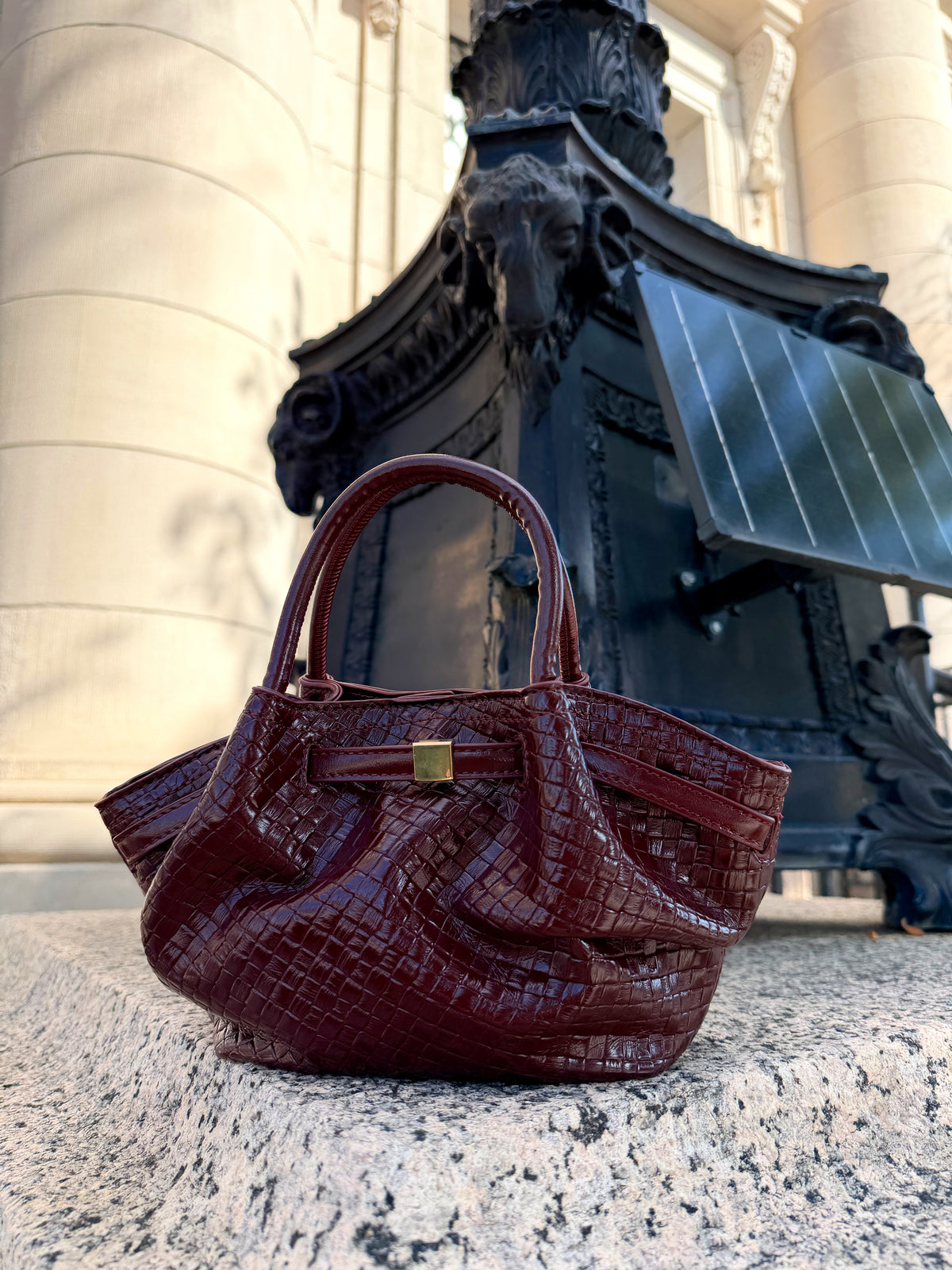 The Tribeca Woven Handbag — Burgundy