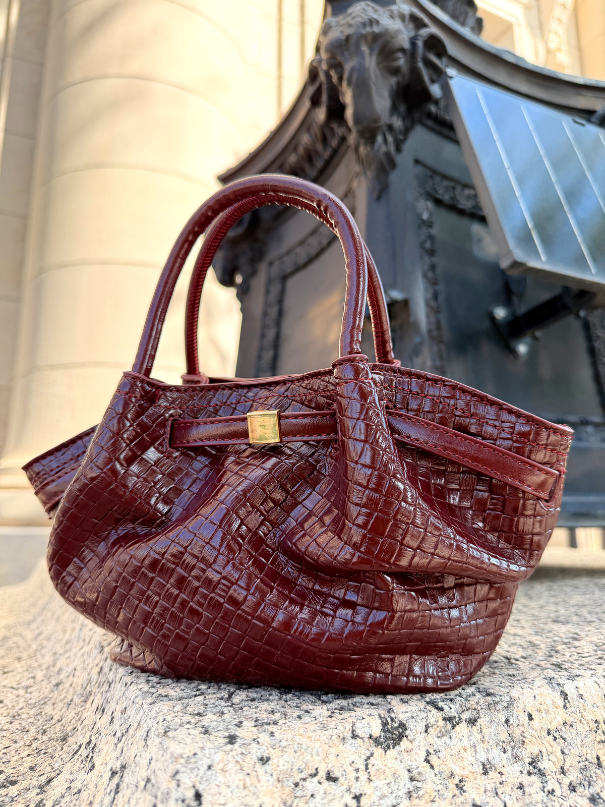The Tribeca Woven Handbag — Burgundy