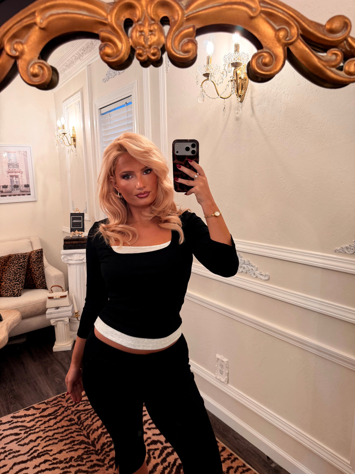 Gigi Contrast Knit Top — Black / Grey
