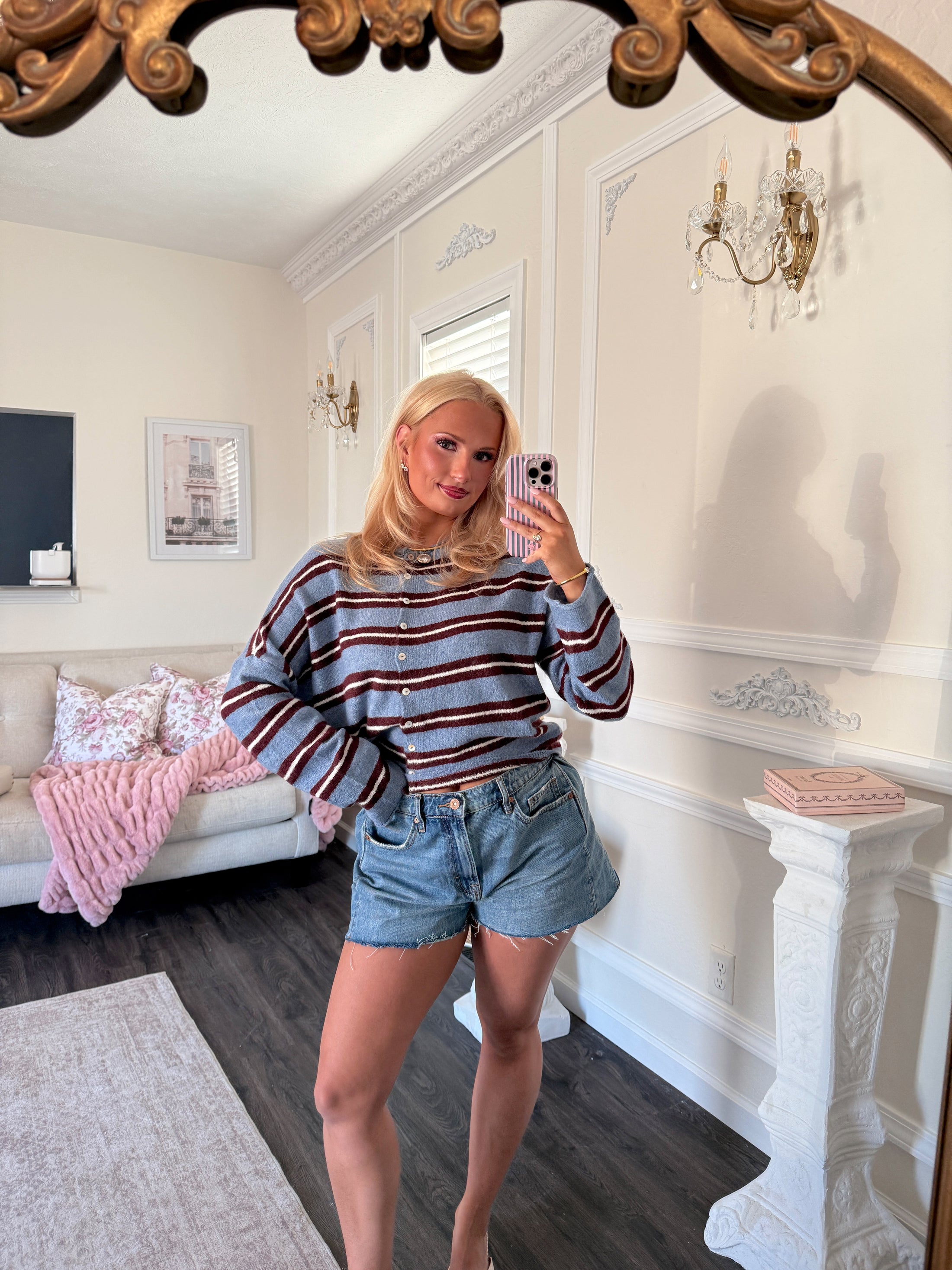 Timeless Threads Cardigan - French Blue & Cocoa