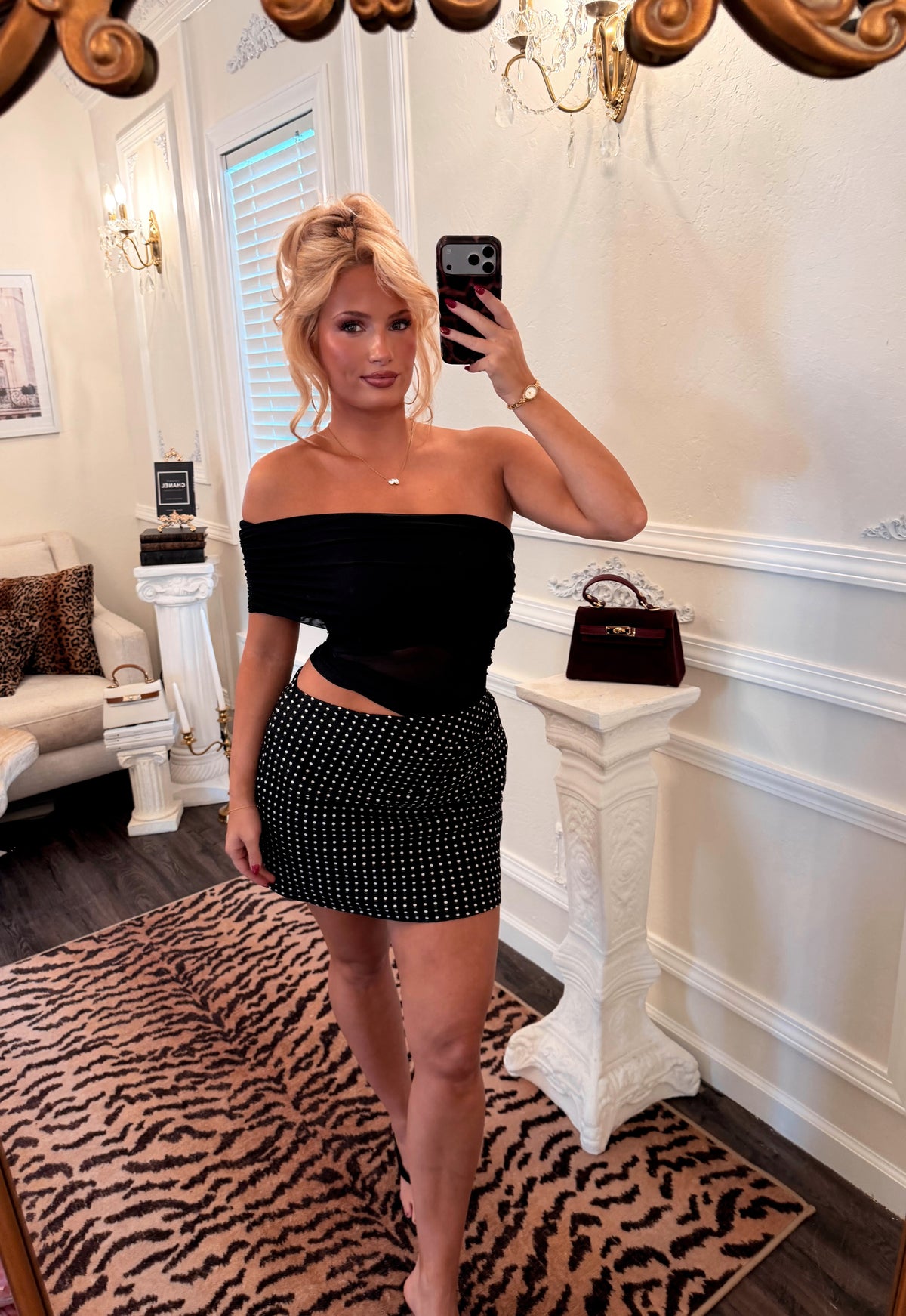 Bardot Mini Dress — Noir Polka Dot