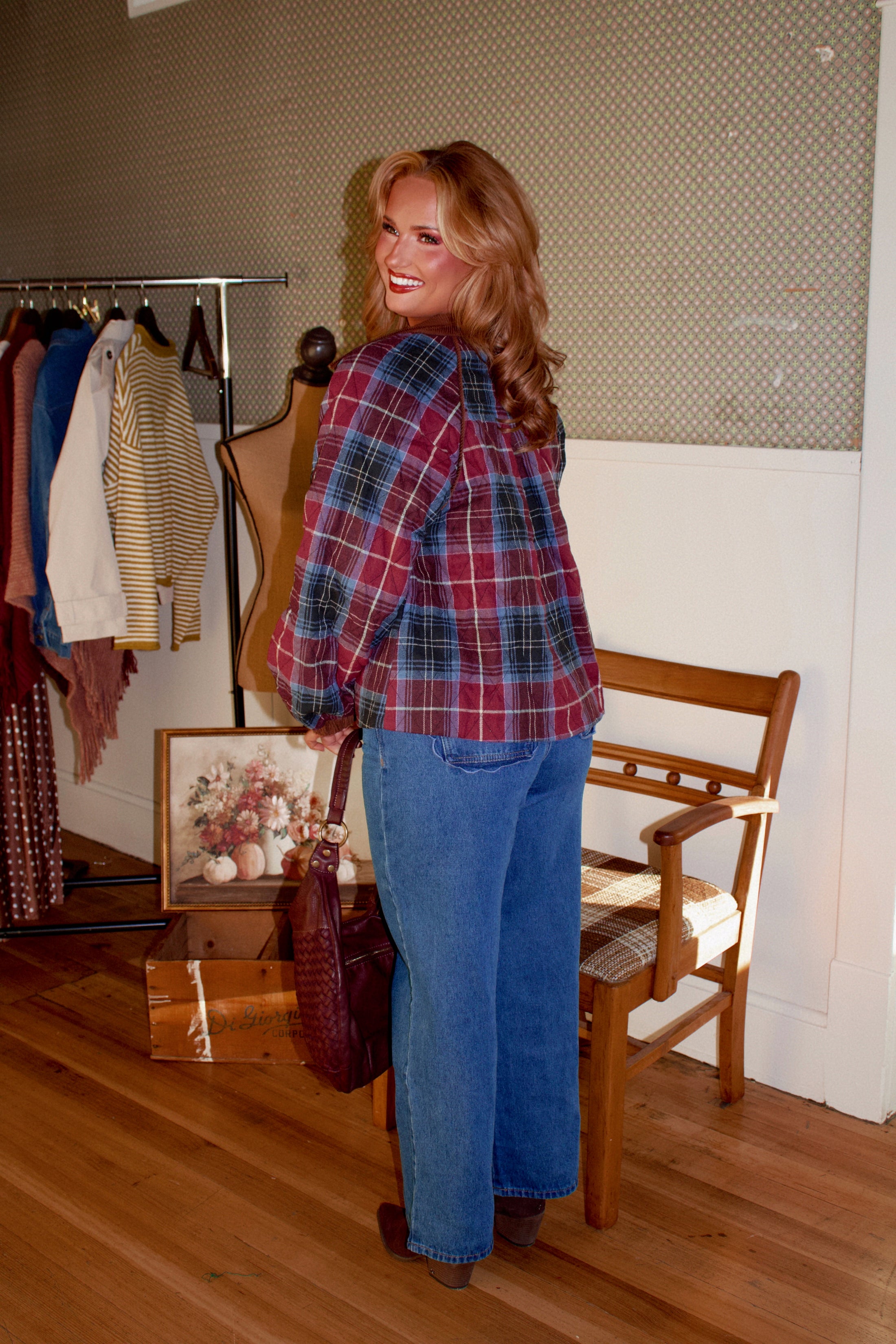 The Lorenze Quilted Jacket – Mulberry Plaid