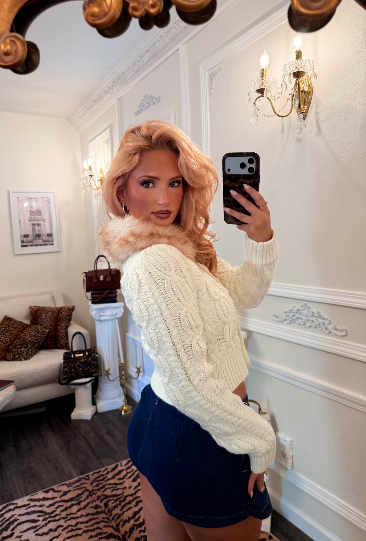 The Chalet Fur Collar Cardigan — Heirloom Cream