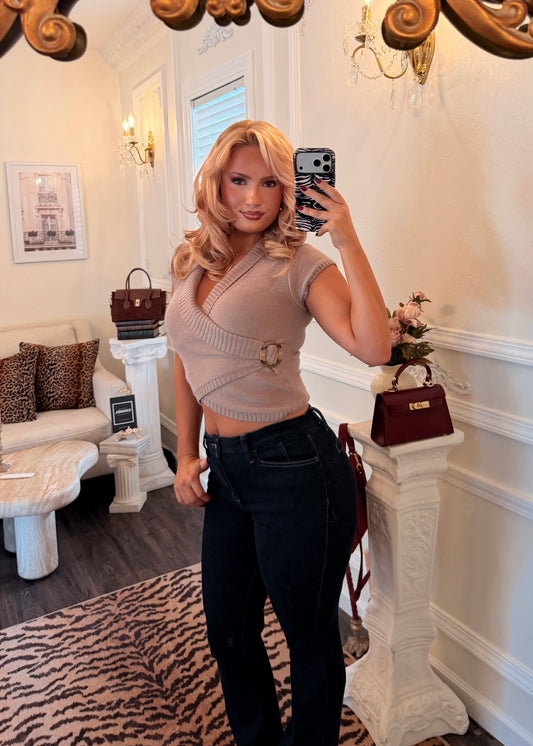 The Madeleine Wrap Sweater — Parisian Fig