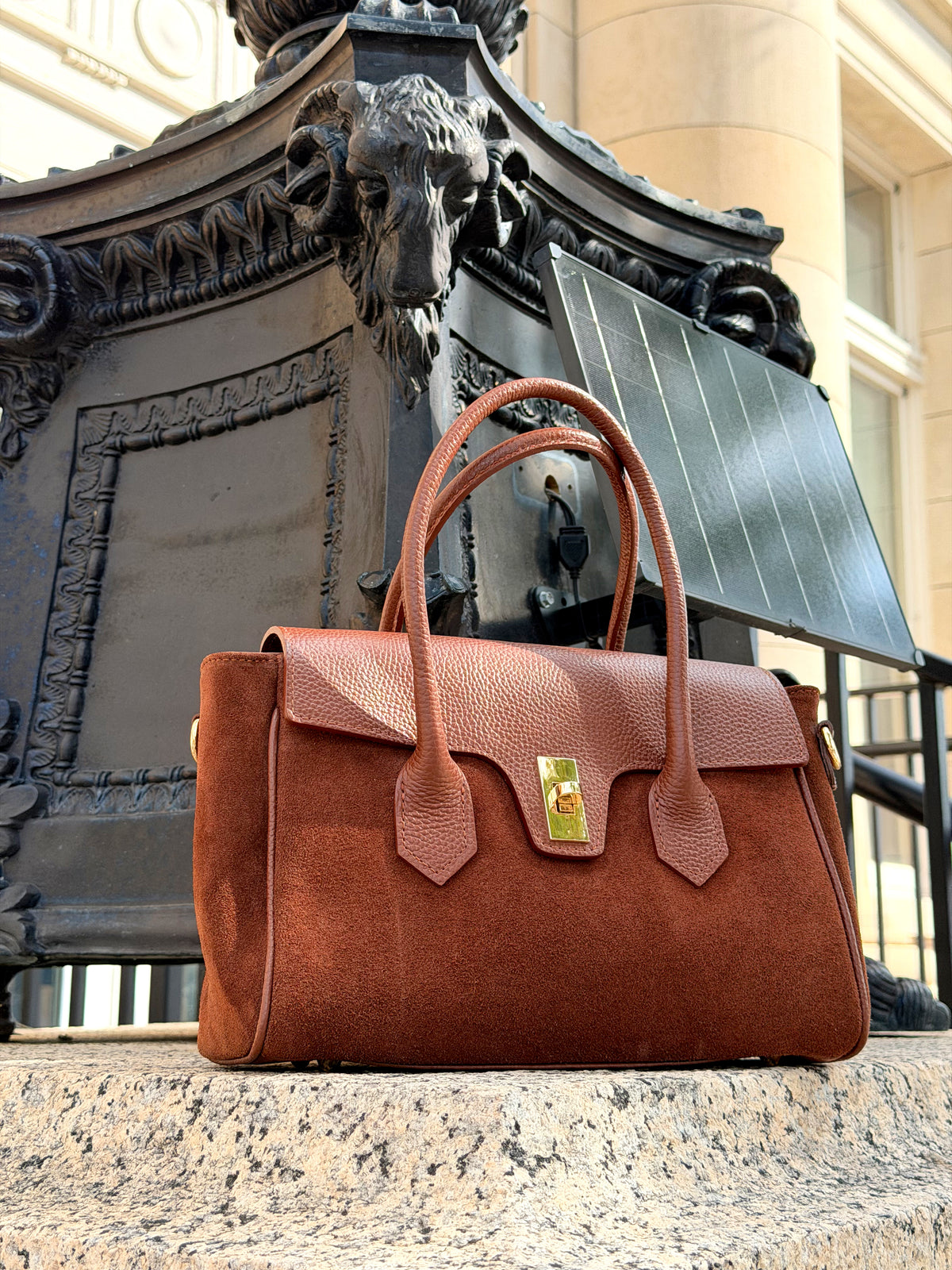 The Blair Suede Handbag — Cognac