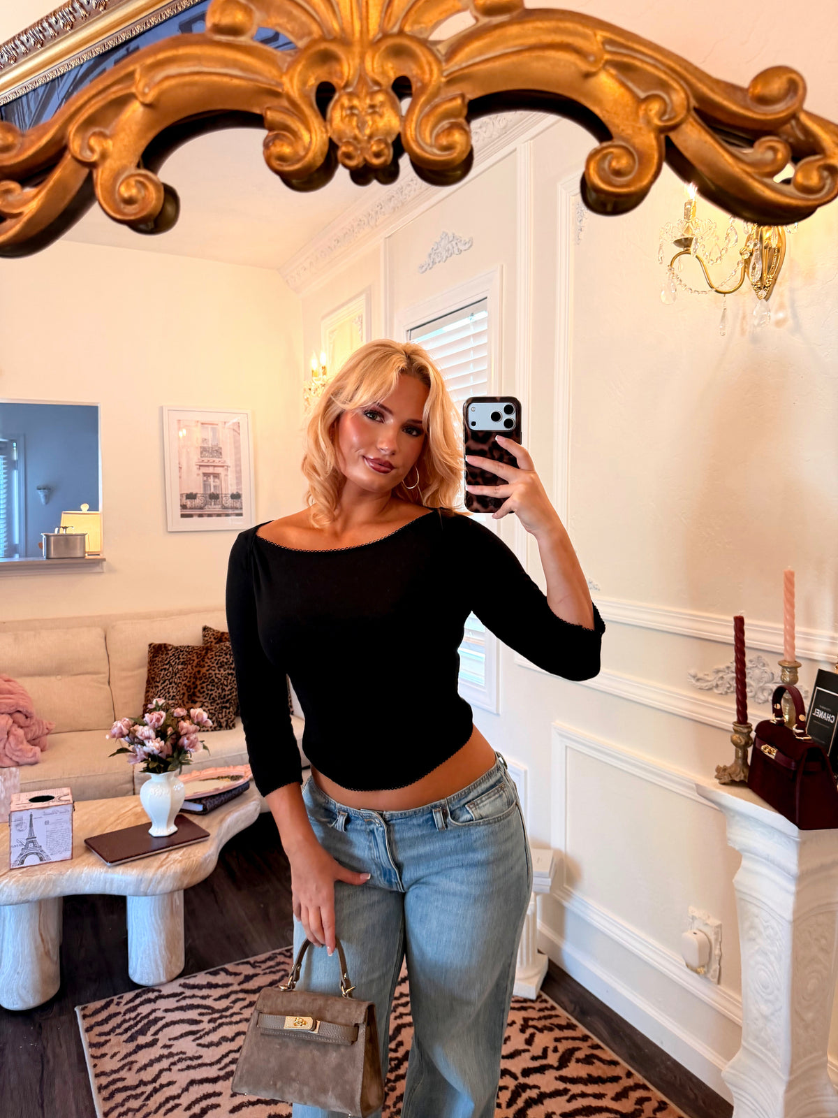 Camille Boat Neck Top — Noir