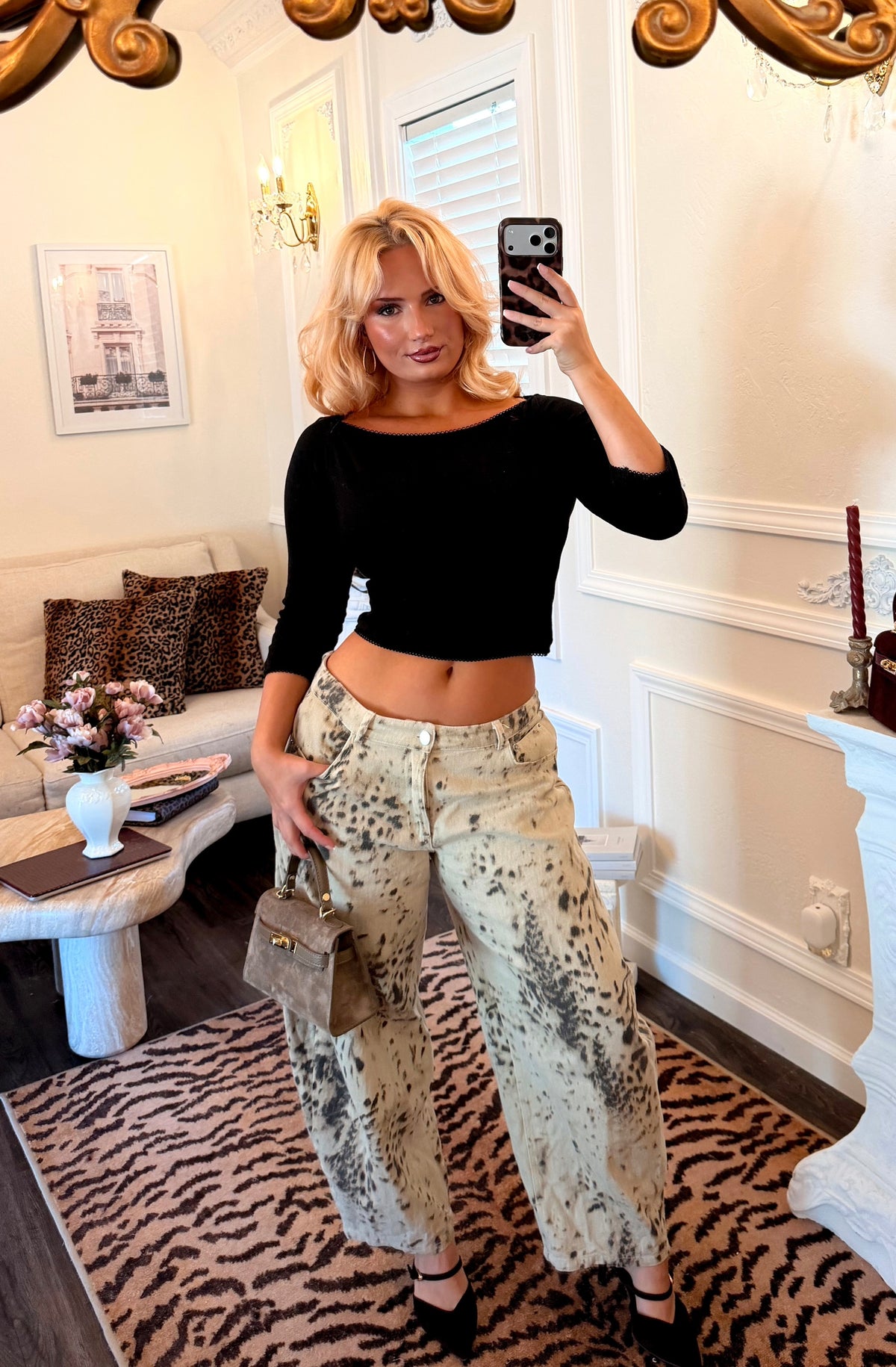 Lennox Snow Leopard Barrel Jeans