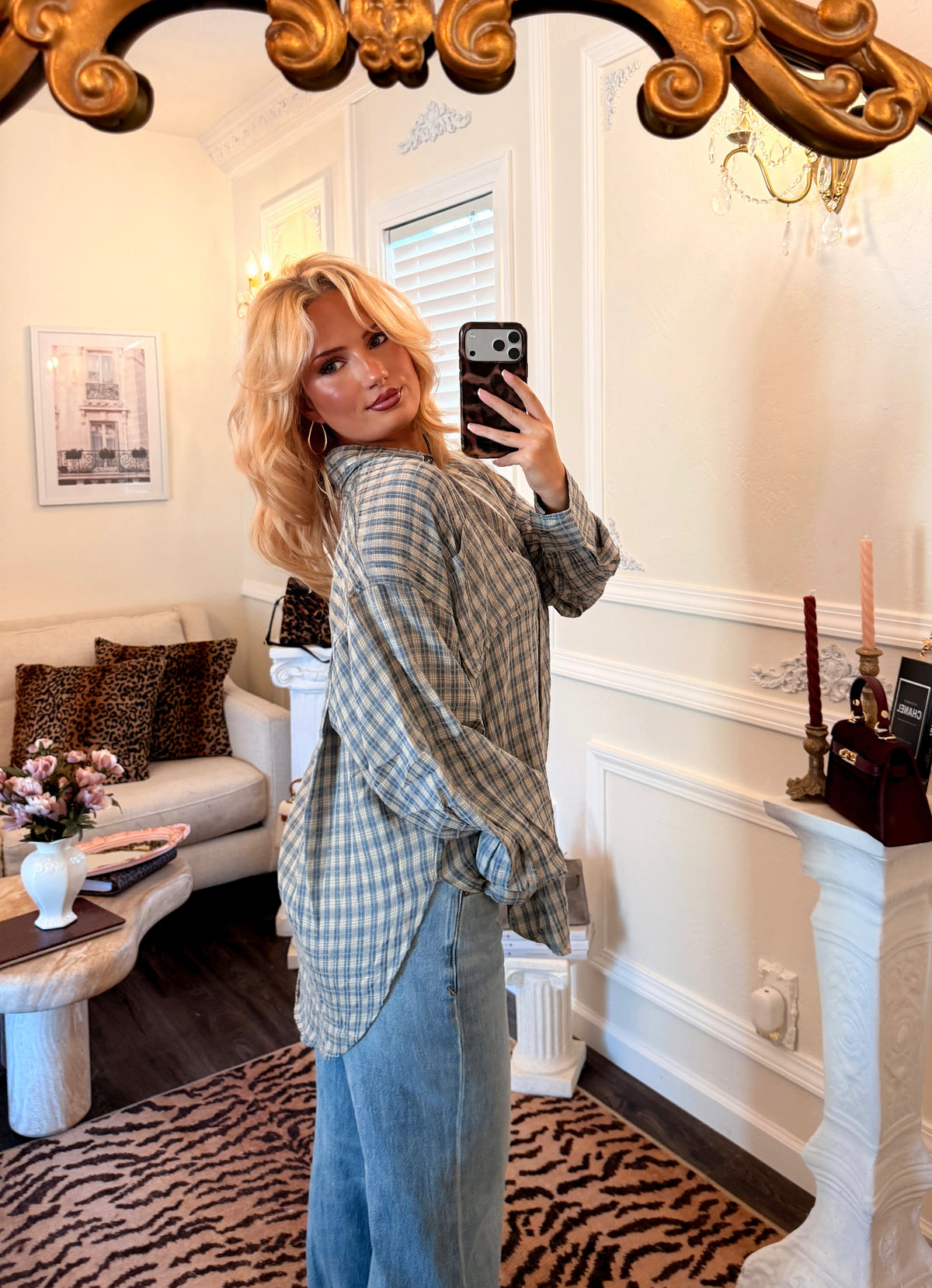 Sloane Plaid Button-Up — Bleu