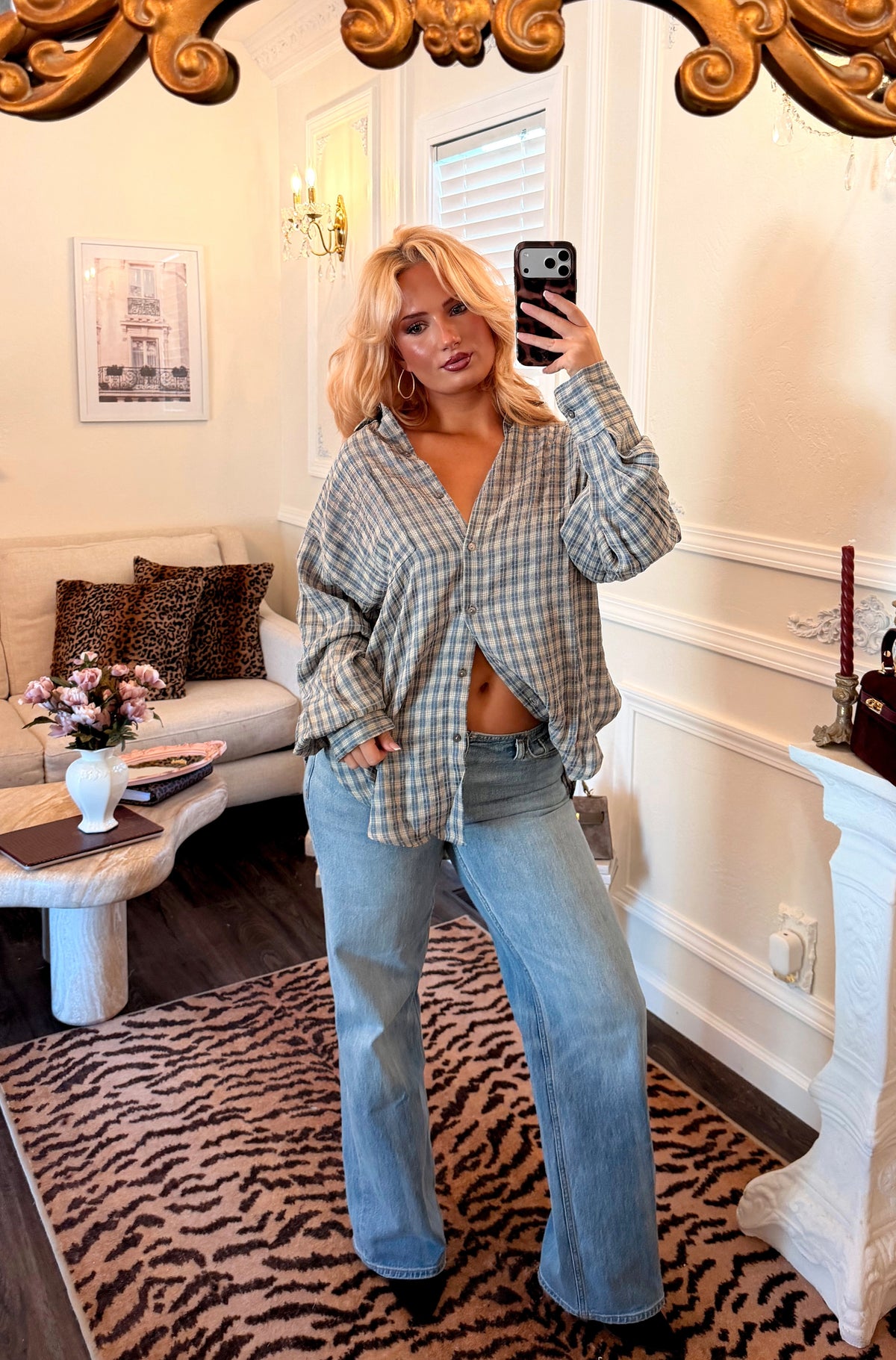 Sloane Plaid Button-Up — Bleu