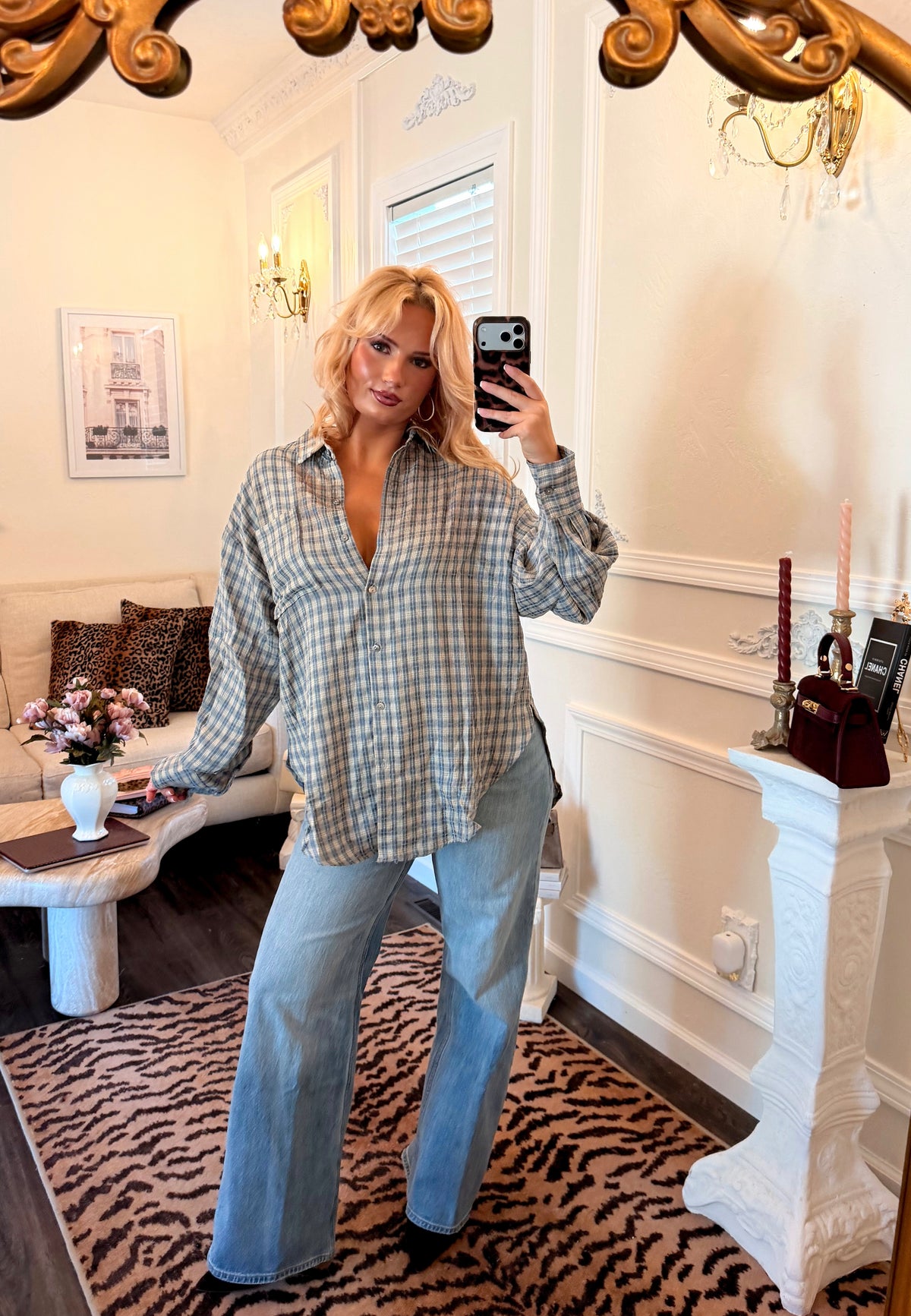 Sloane Plaid Button-Up — Bleu