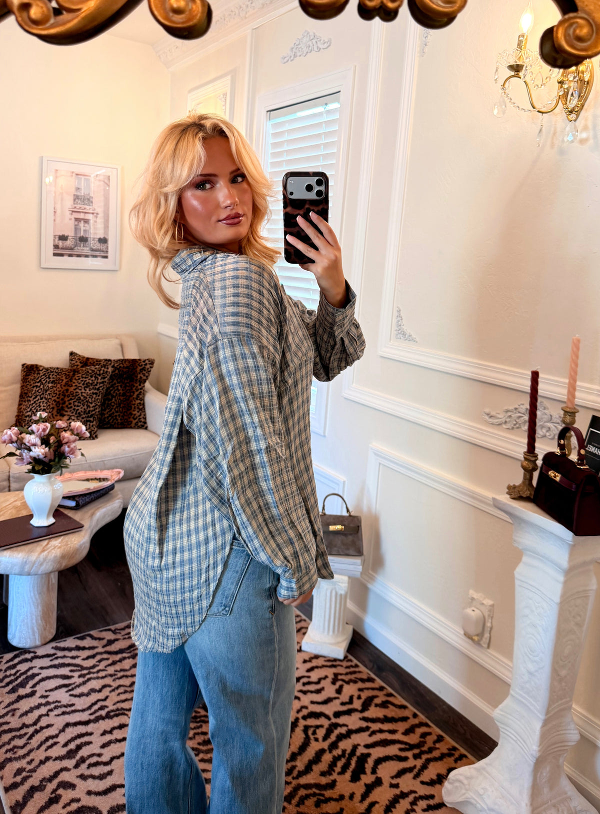 Sloane Plaid Button-Up — Bleu