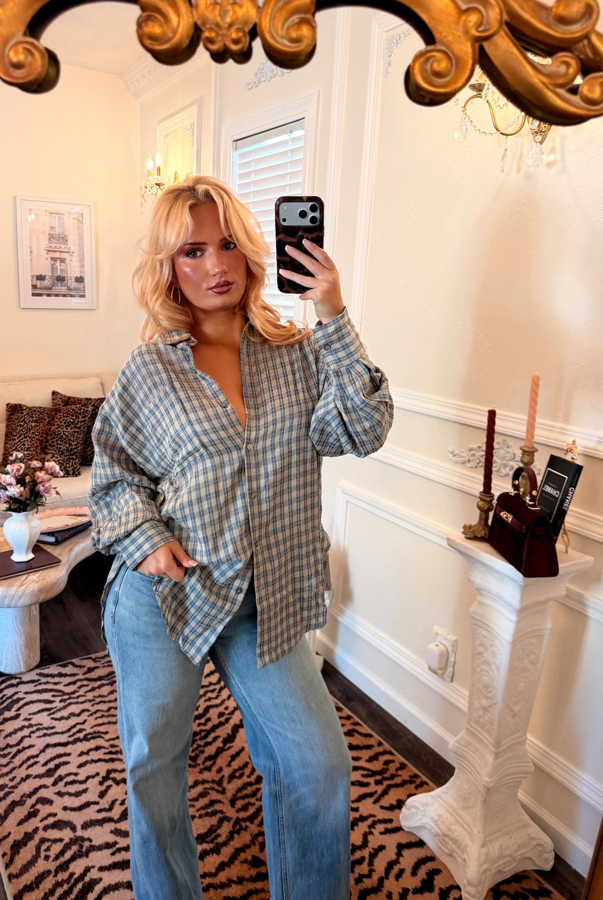 Sloane Plaid Button-Up — Bleu