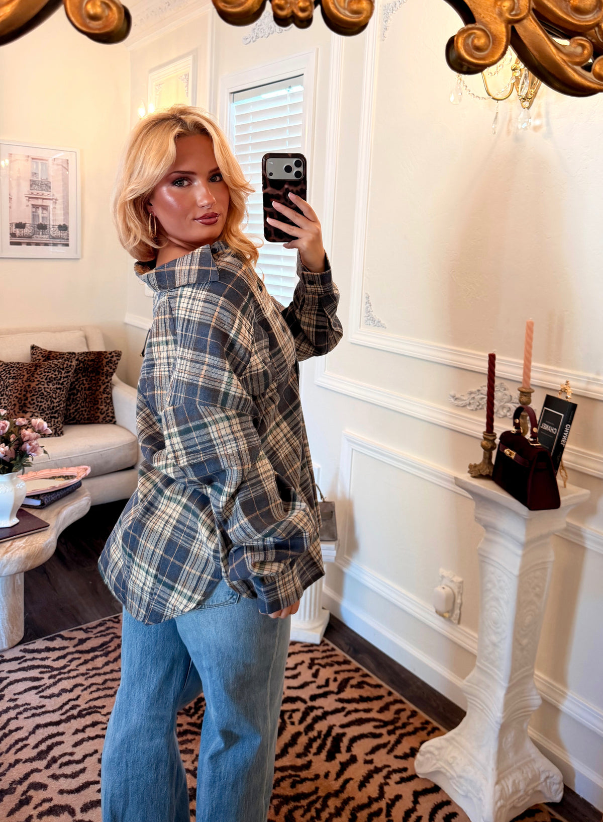 Frankie Oversized Plaid Shirt — Denim Blue