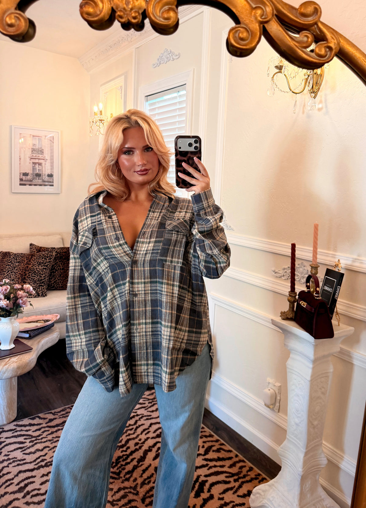 Frankie Oversized Plaid Shirt — Denim Blue