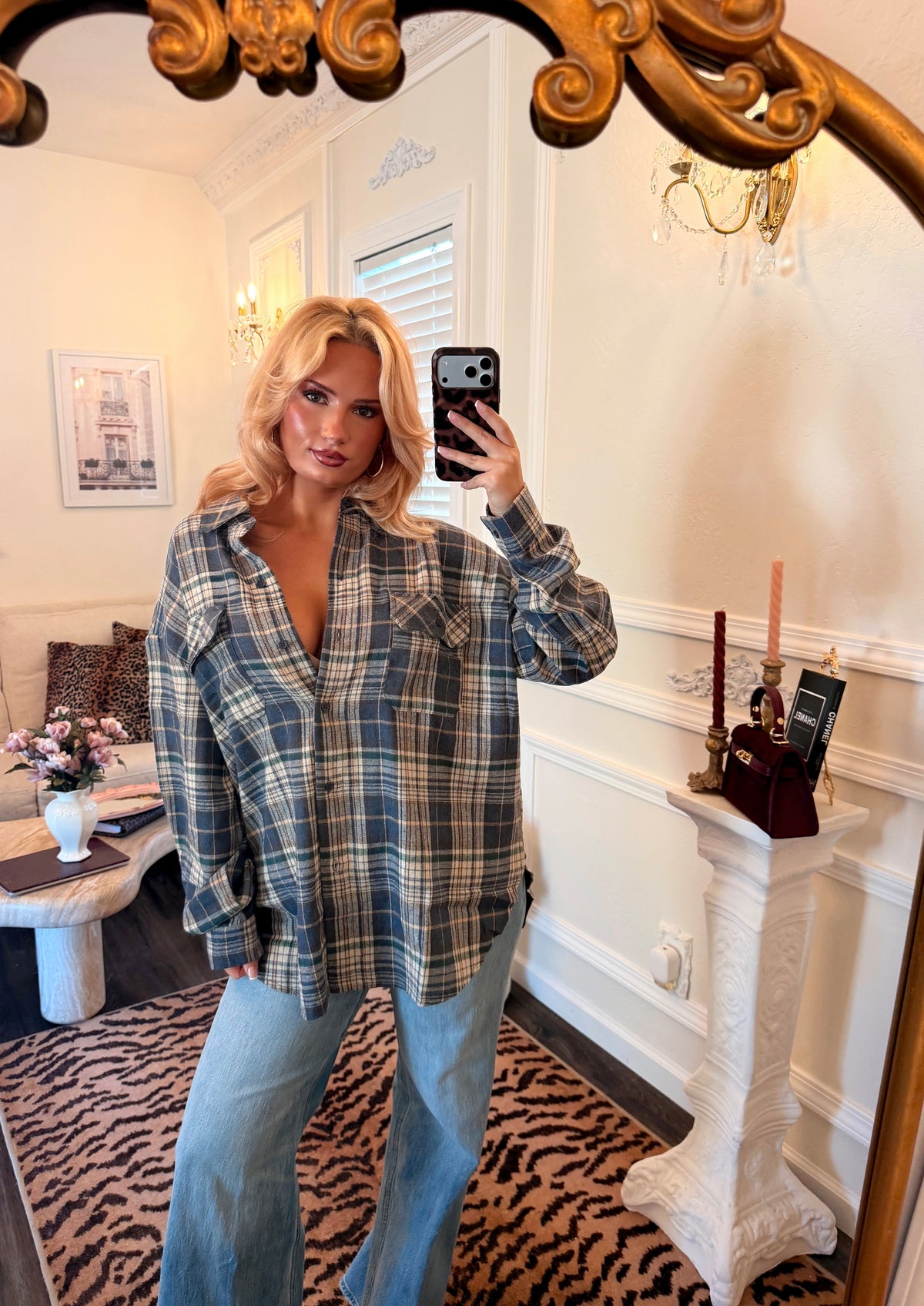 Frankie Oversized Plaid Shirt — Denim Blue