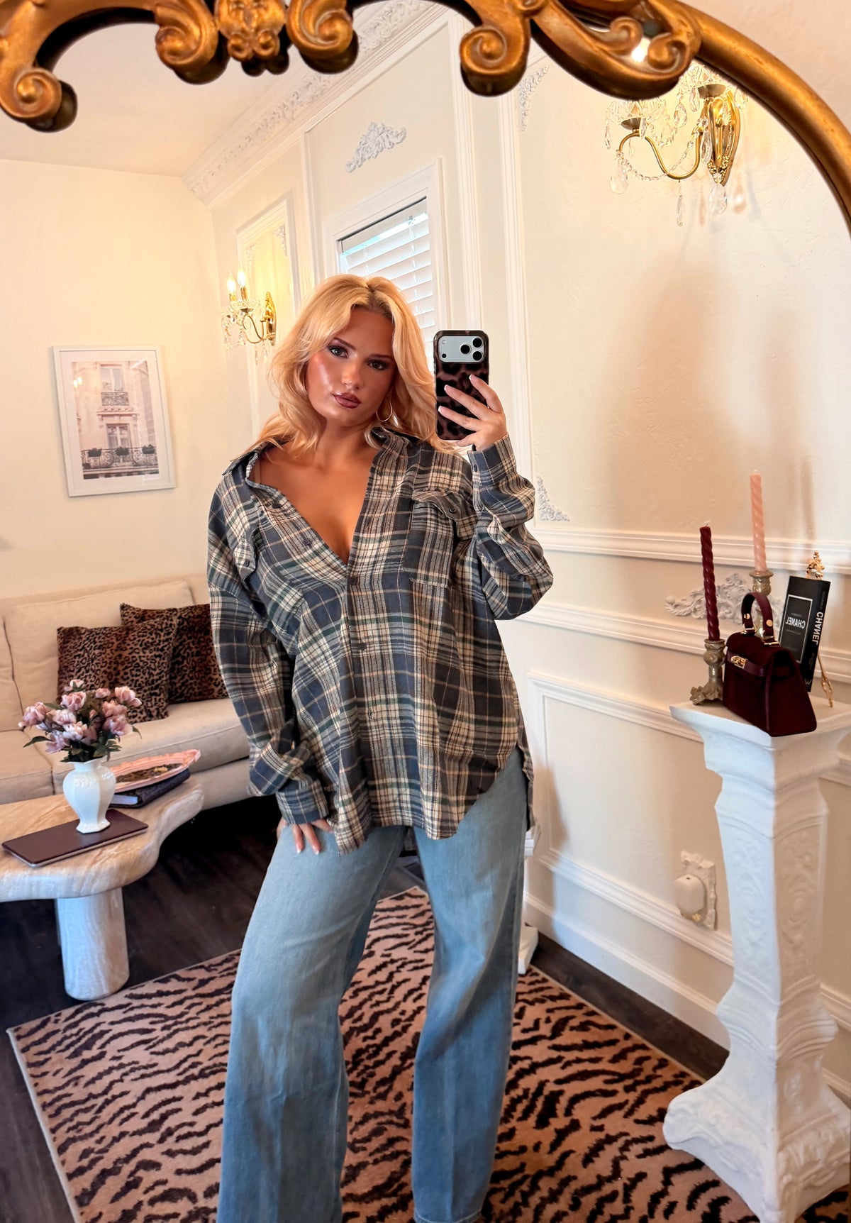 Frankie Oversized Plaid Shirt — Denim Blue