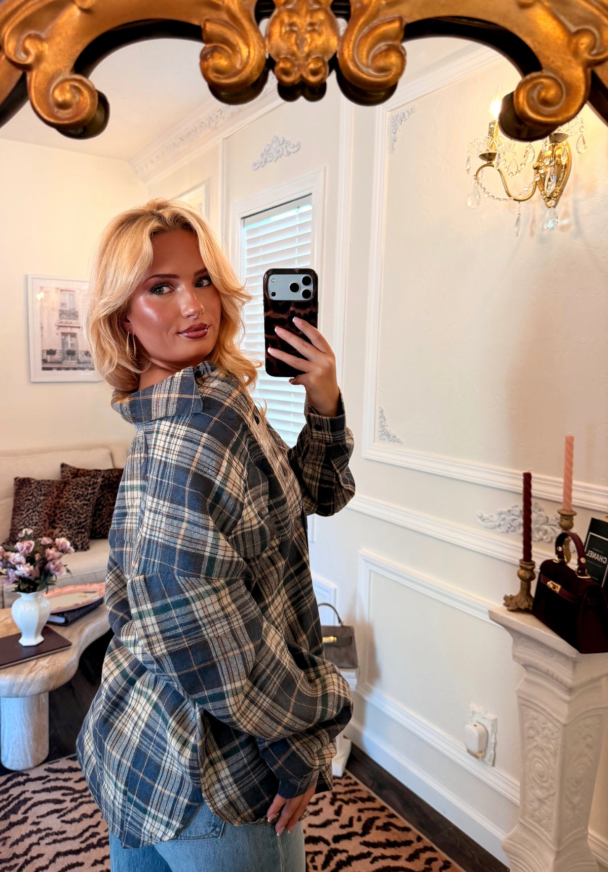 Frankie Oversized Plaid Shirt — Denim Blue