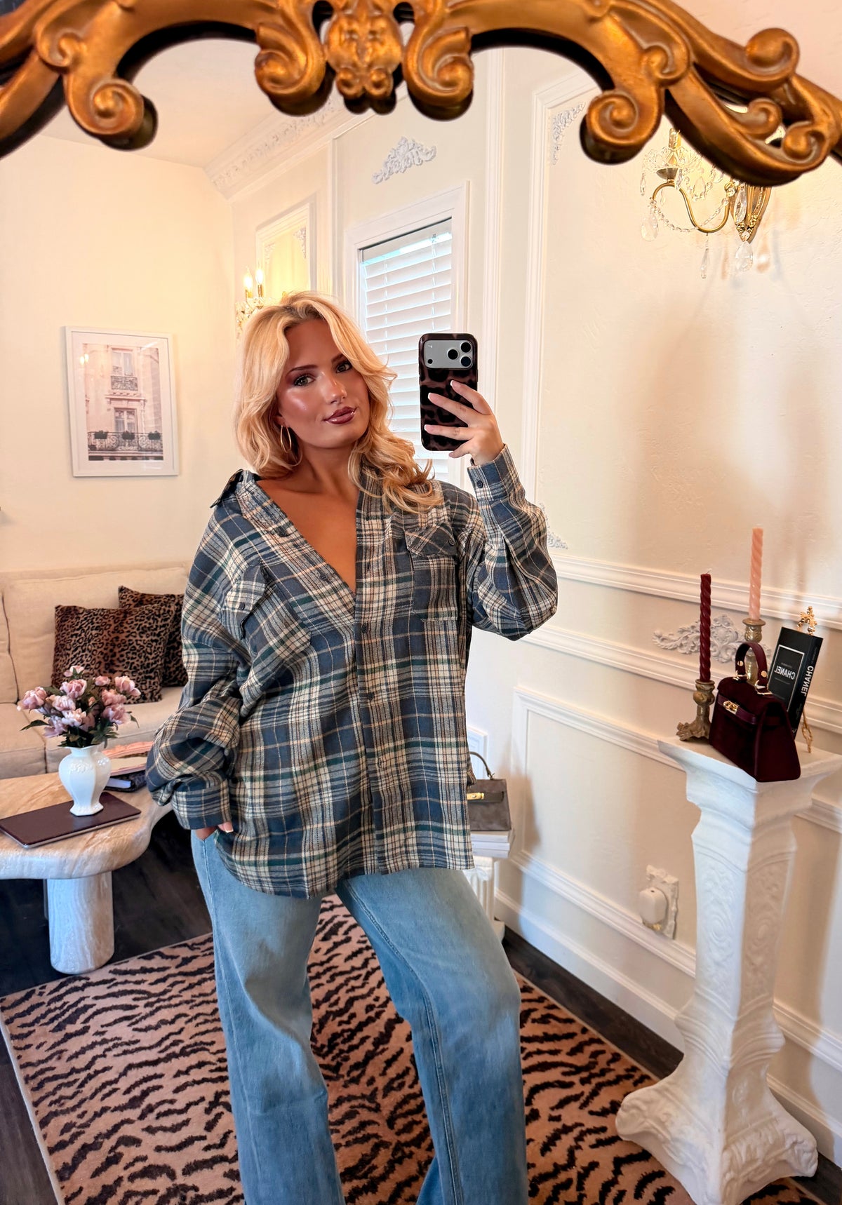 Frankie Oversized Plaid Shirt — Denim Blue