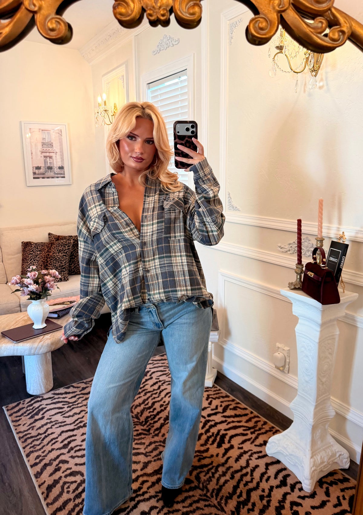 Frankie Oversized Plaid Shirt — Denim Blue