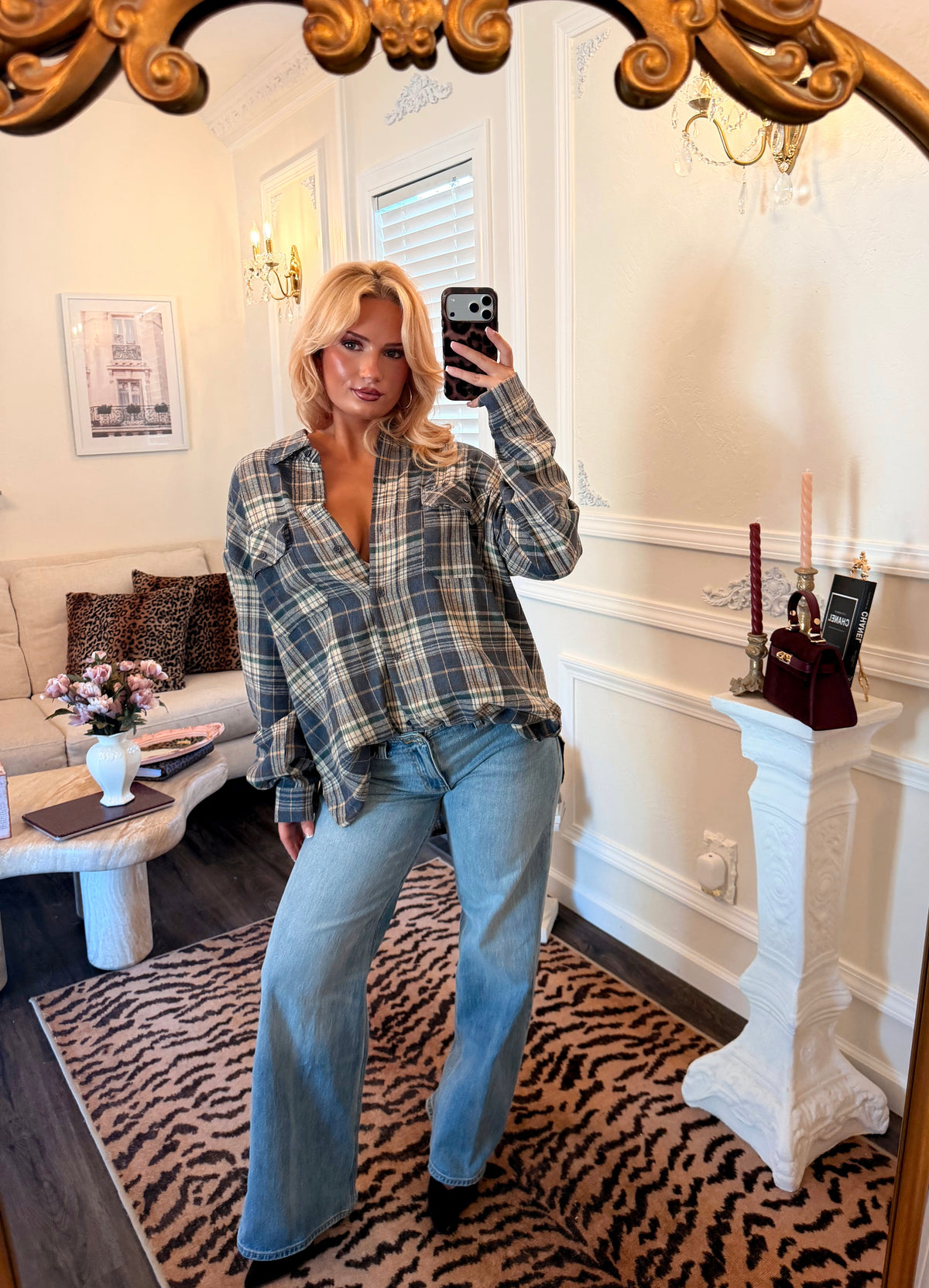 Frankie Oversized Plaid Shirt — Denim Blue