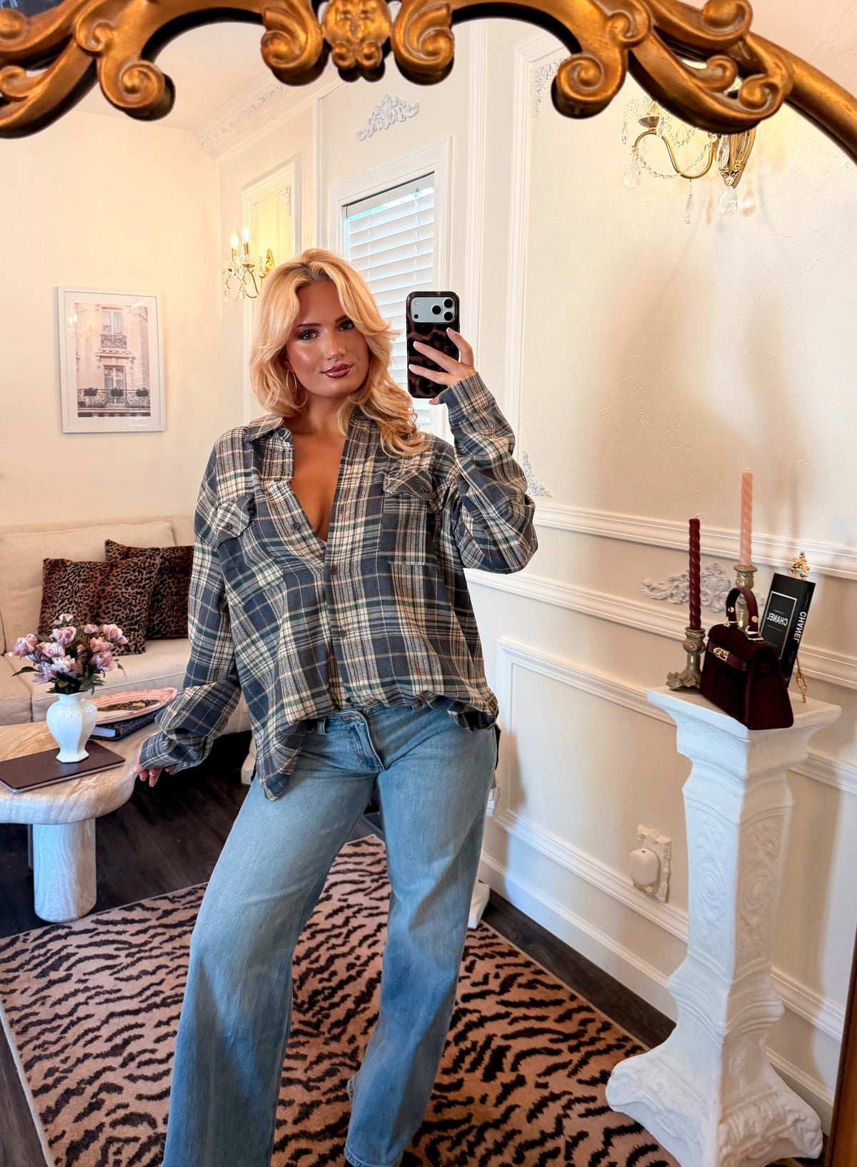 Frankie Oversized Plaid Shirt — Denim Blue