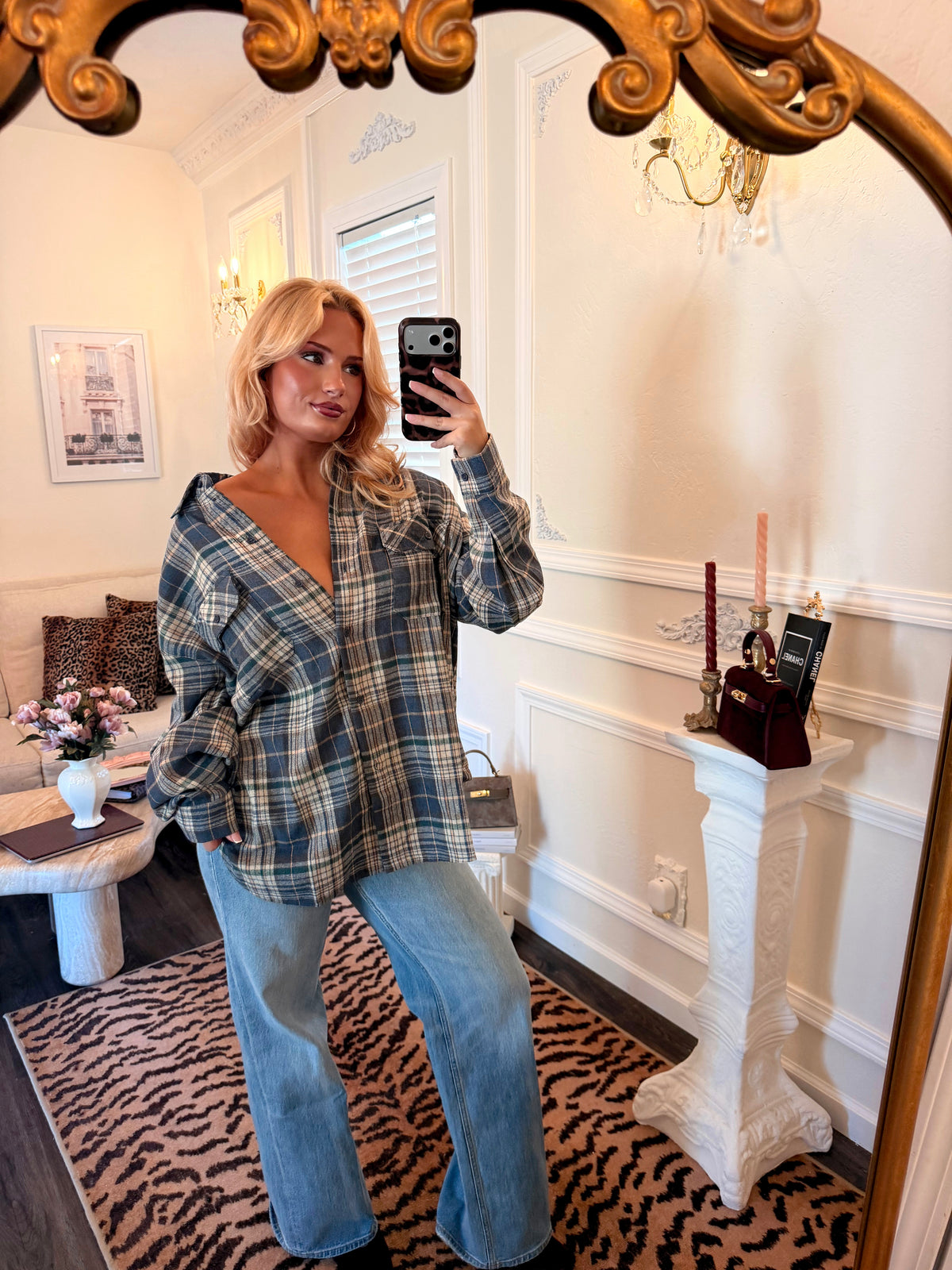 Frankie Oversized Plaid Shirt — Denim Blue